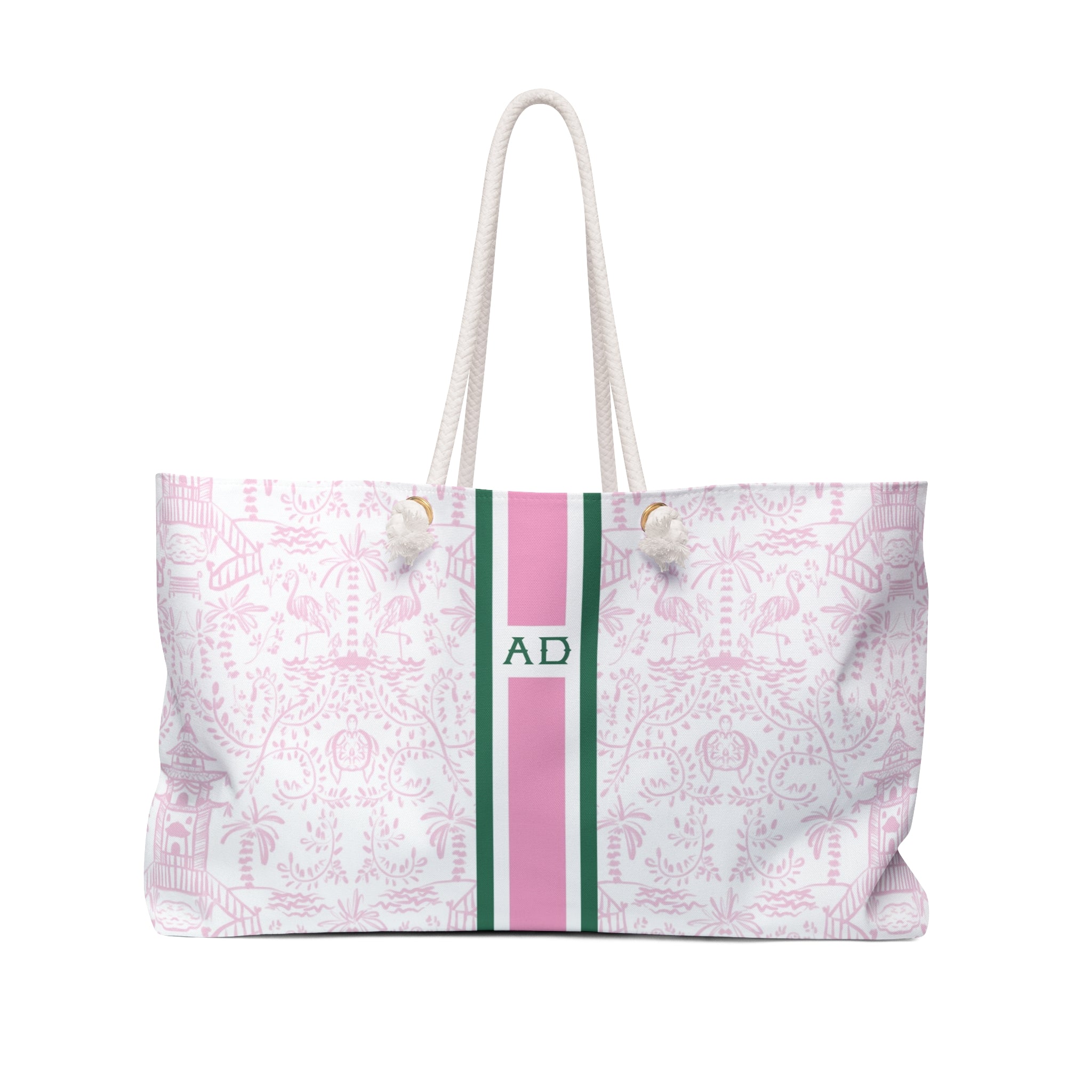 Palm Beach Pink Striped Monogrammed Mahjong Bag