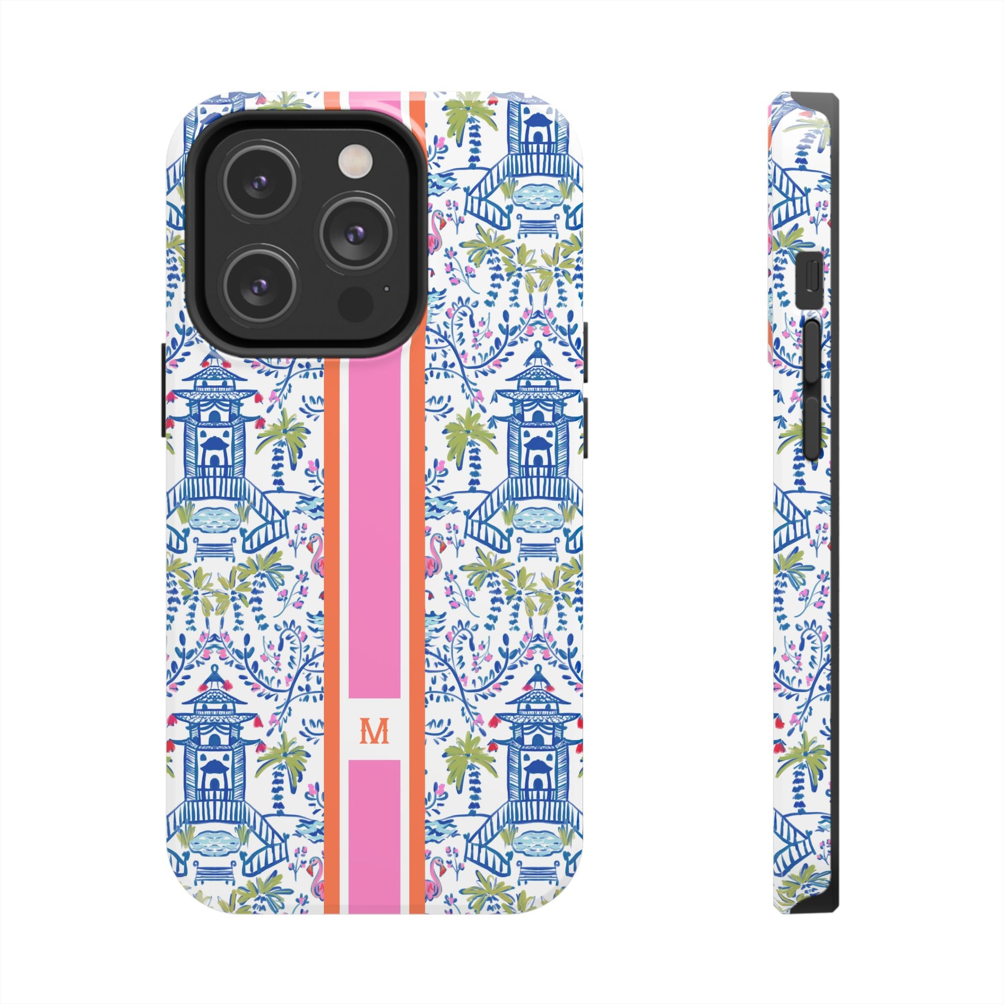 Colorful Chinoiserie Monogrammed Tough Phone Case
