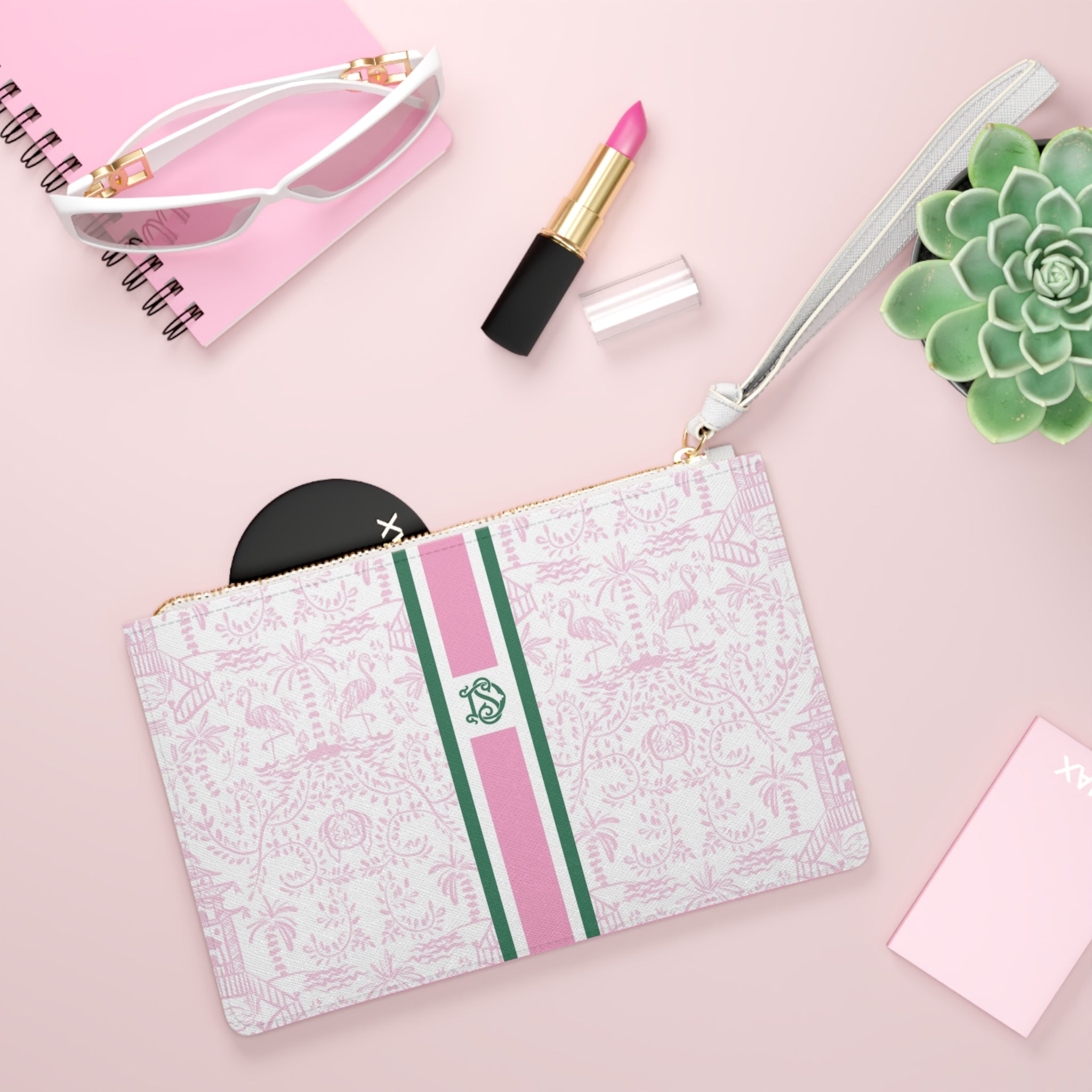 Palm Beach Pink Striped Monogrammed Mahjong Card Holder