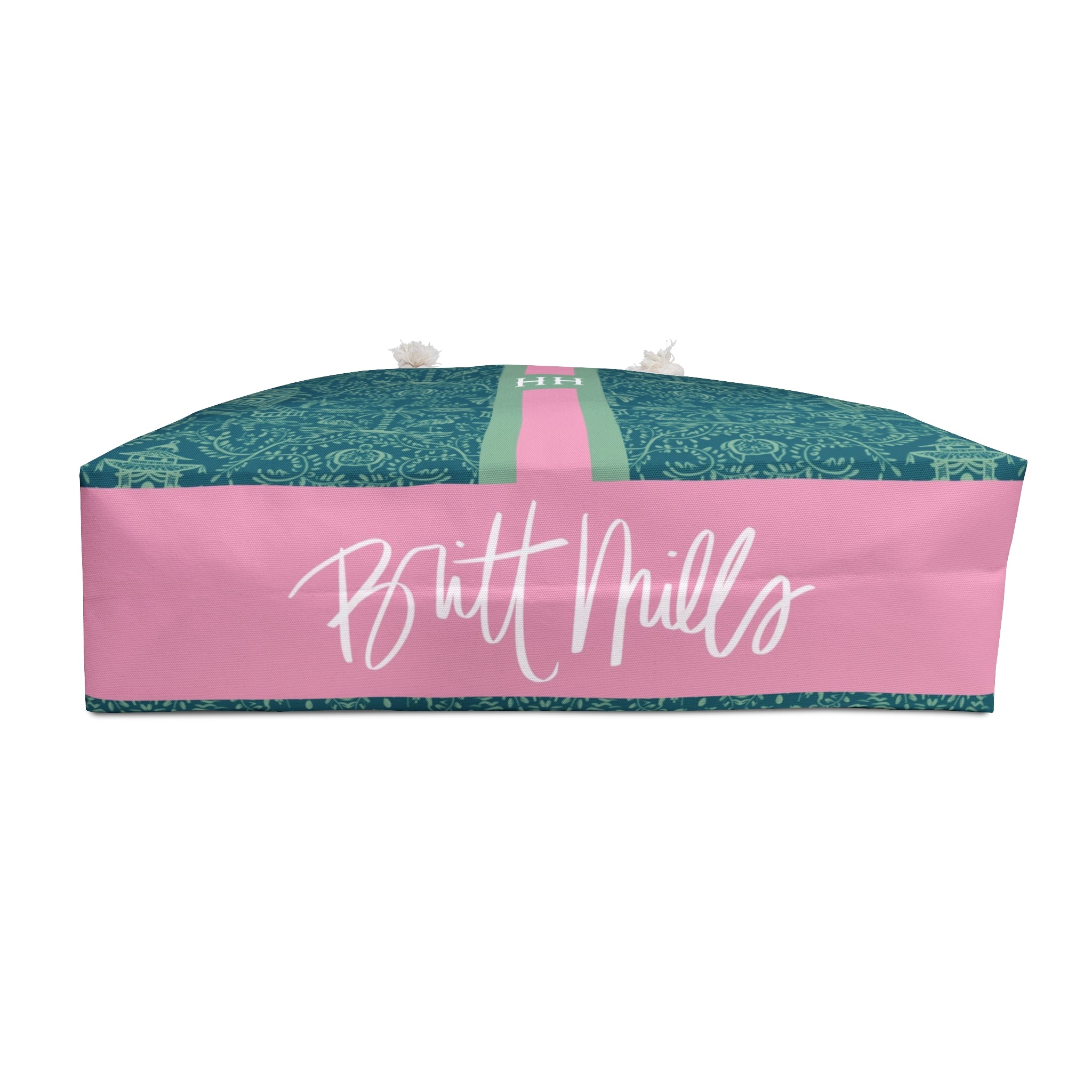 Palm Beach Teal Striped Monogrammed Mahjong Bag