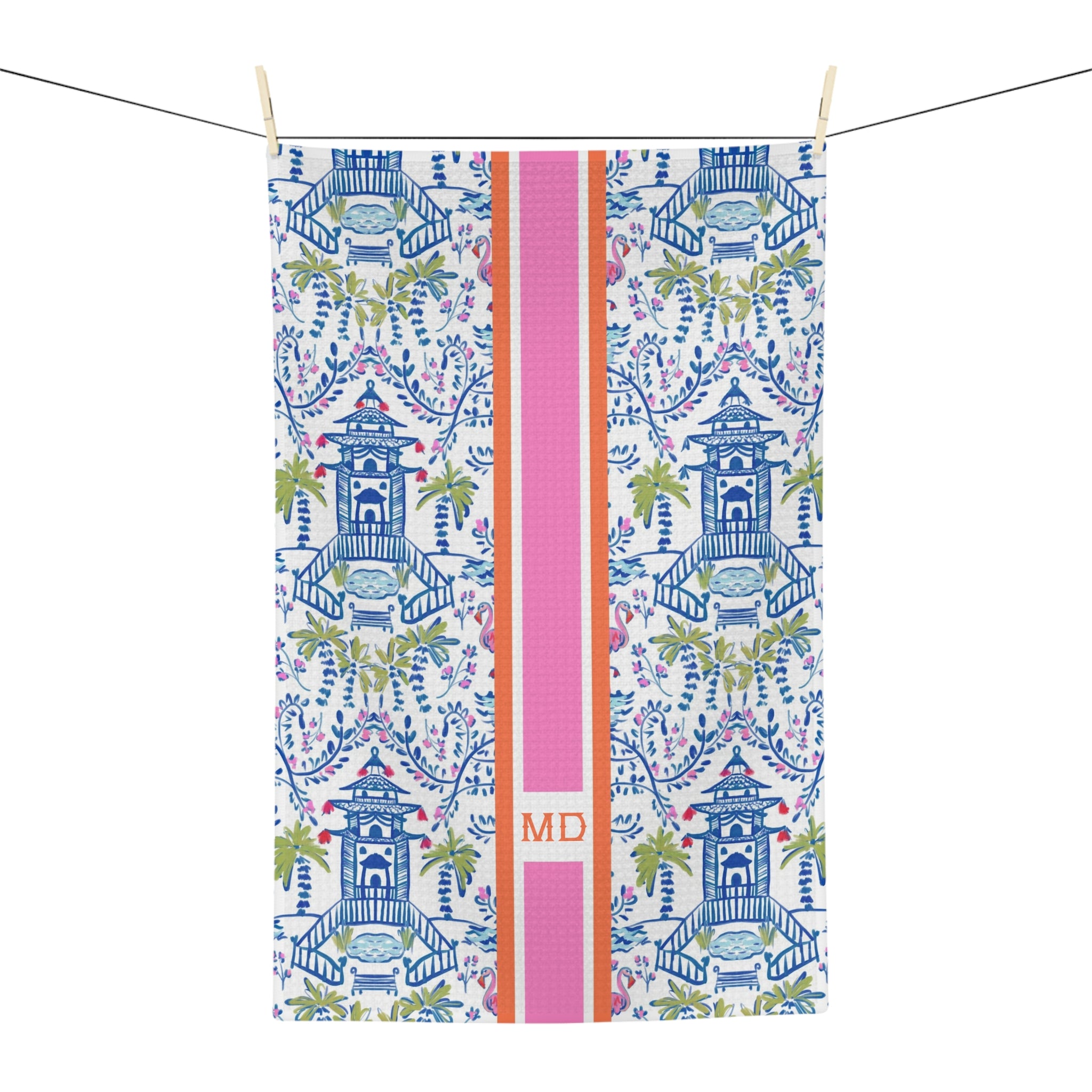 Colorful Chinoiserie Monogrammed Microfiber Kitchen Towel