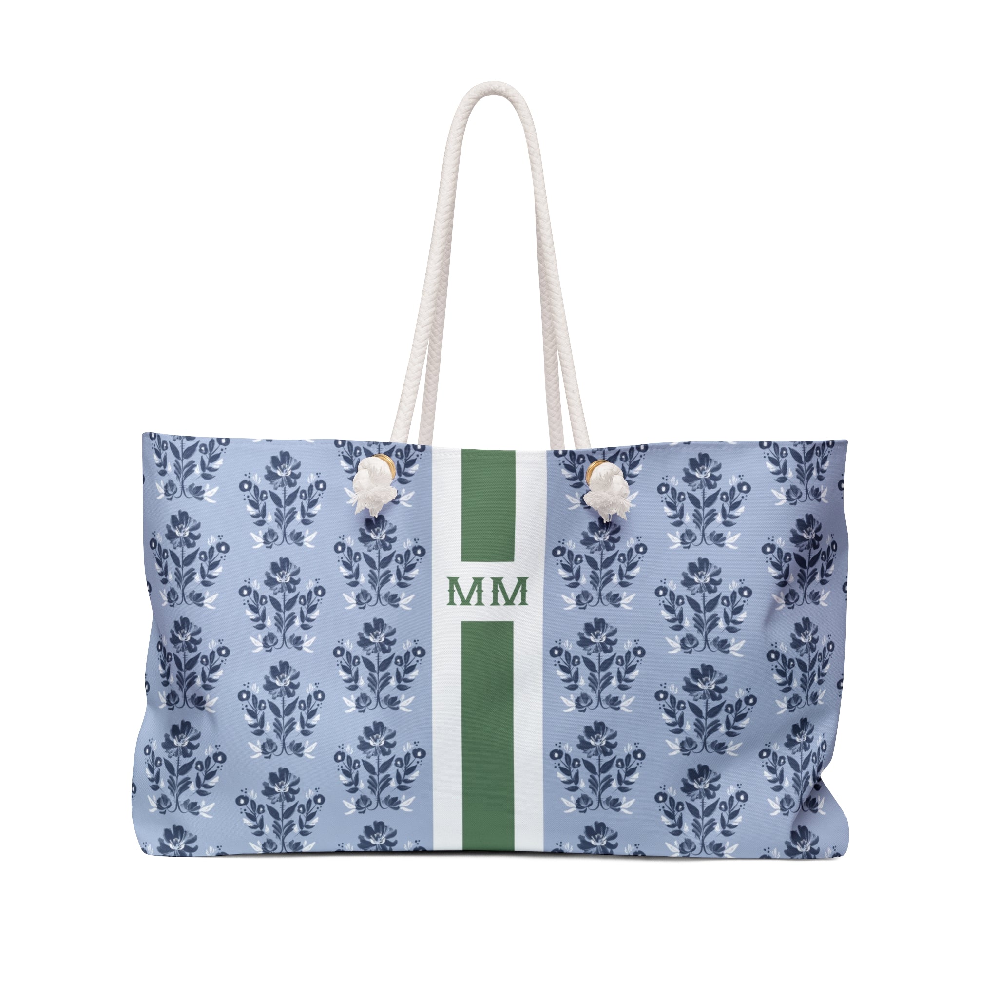 Evangeline Blue Striped Monogrammed Mahjong Bag