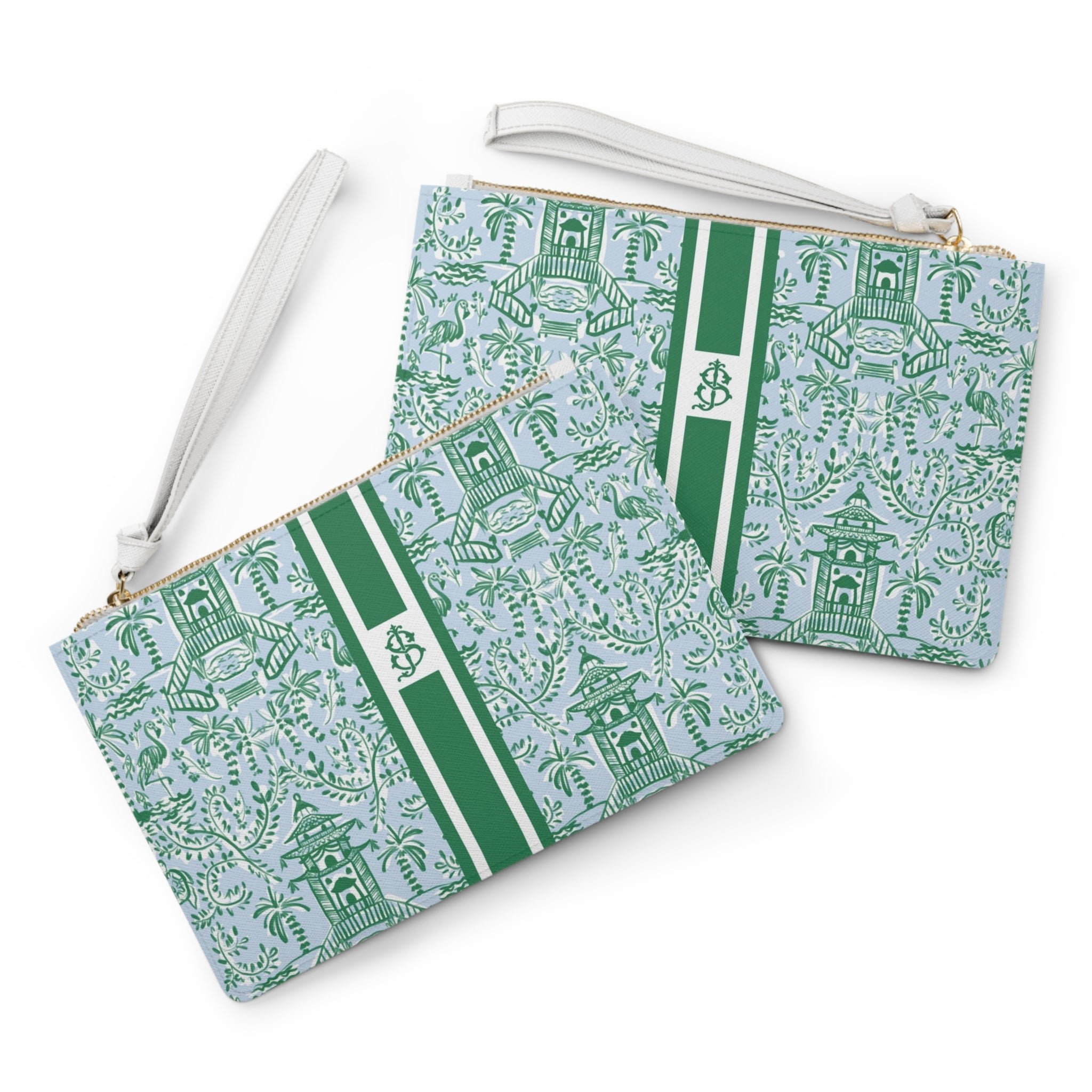 Chinoiserie Palms Striped Monogrammed Mahjong Card Holder