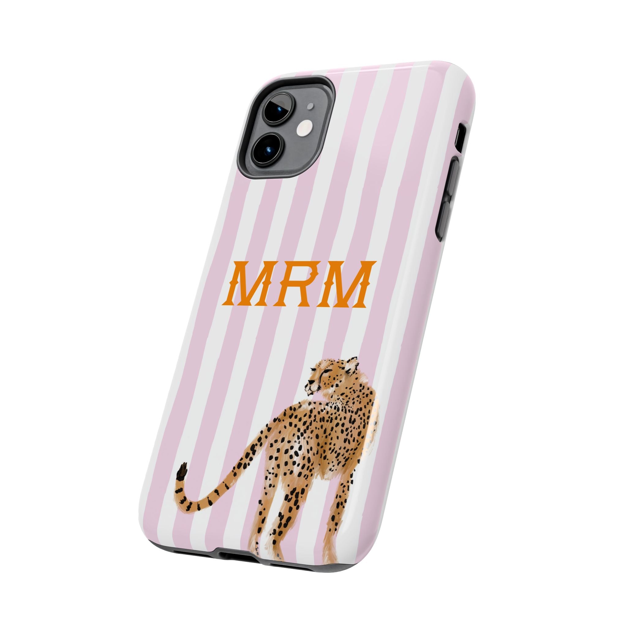 Preppy Cheetah (Pink) Monogrammed Tough Phone Case