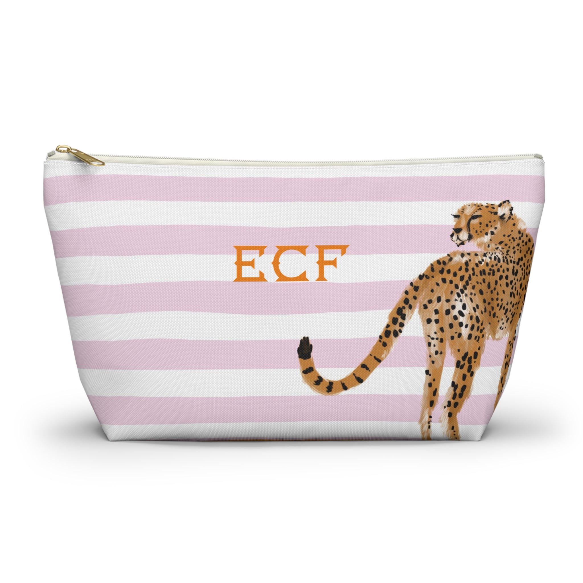 Preppy Cheetah (Pink) Monogrammed Mahjong Tile Pouch
