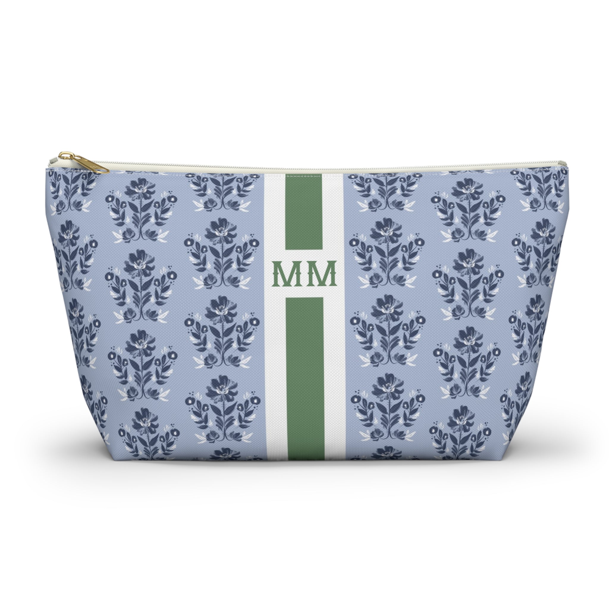 Evangeline Blue Striped Monogrammed Mahjong Tile Pouch