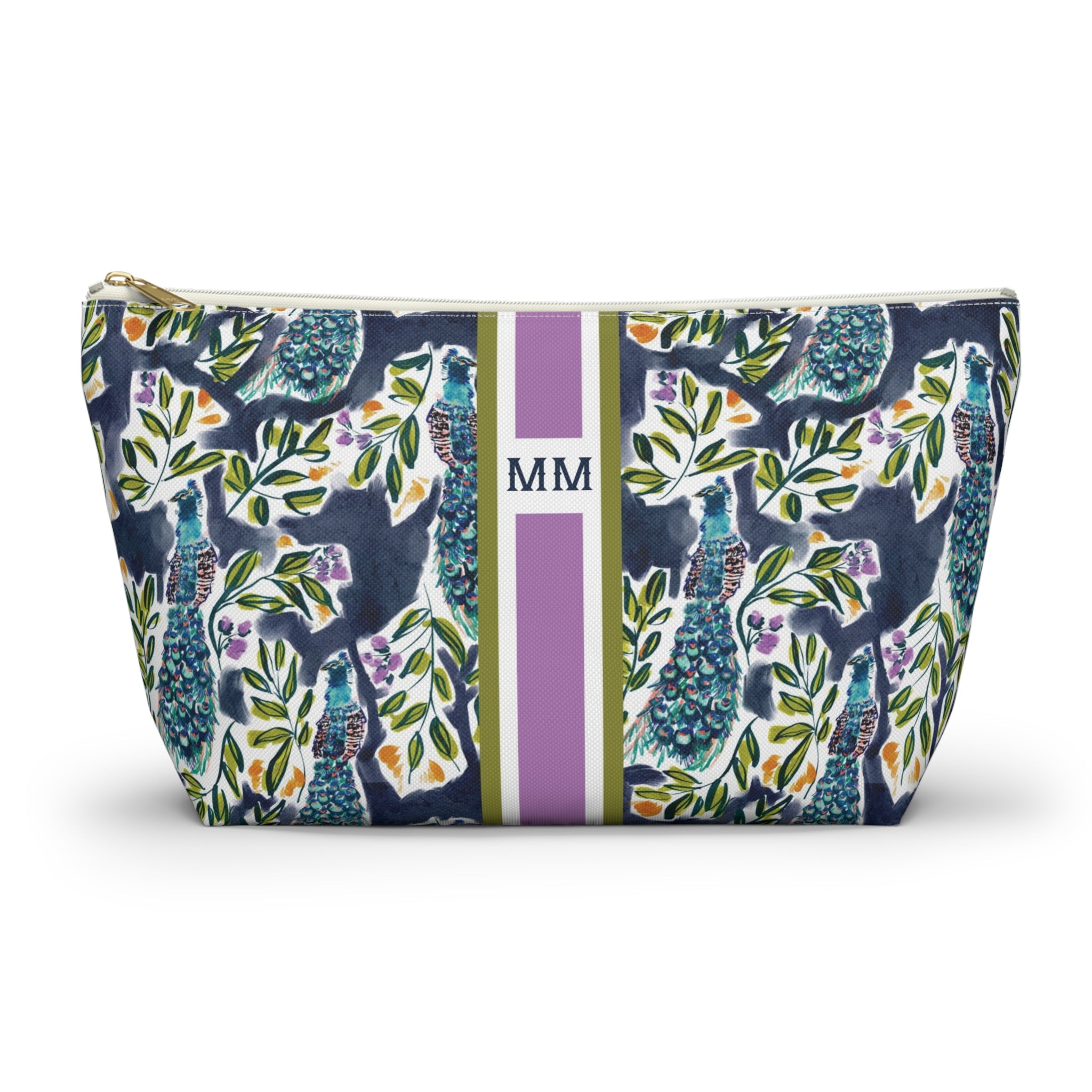 Peacock Garden Striped Monogrammed Mahjong Tile Pouch