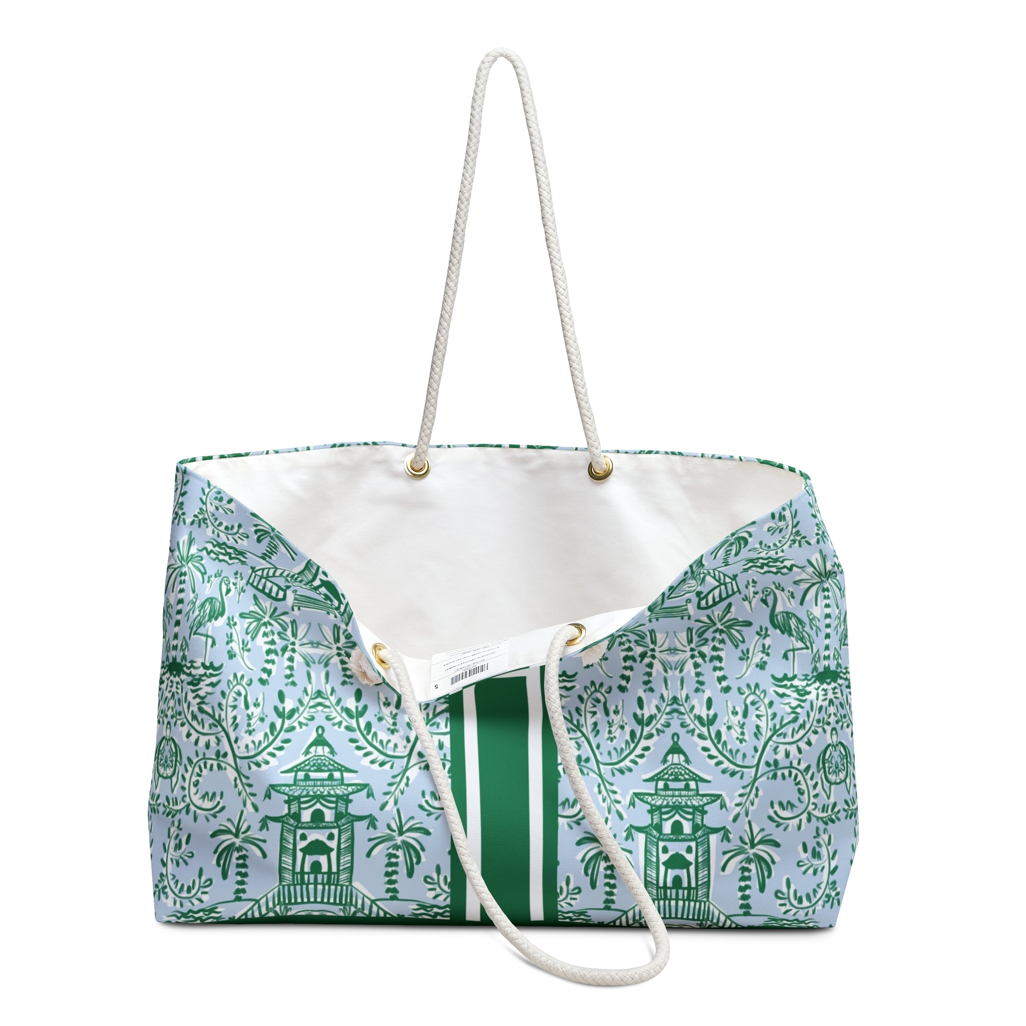 Chinoiserie Palms Striped Monogrammed Mahjong Bag