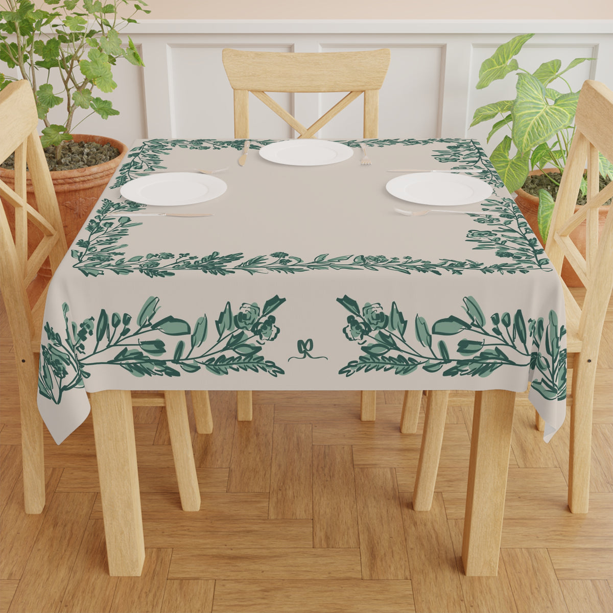 Bow and Bloom Square Tablecloth (Green)
