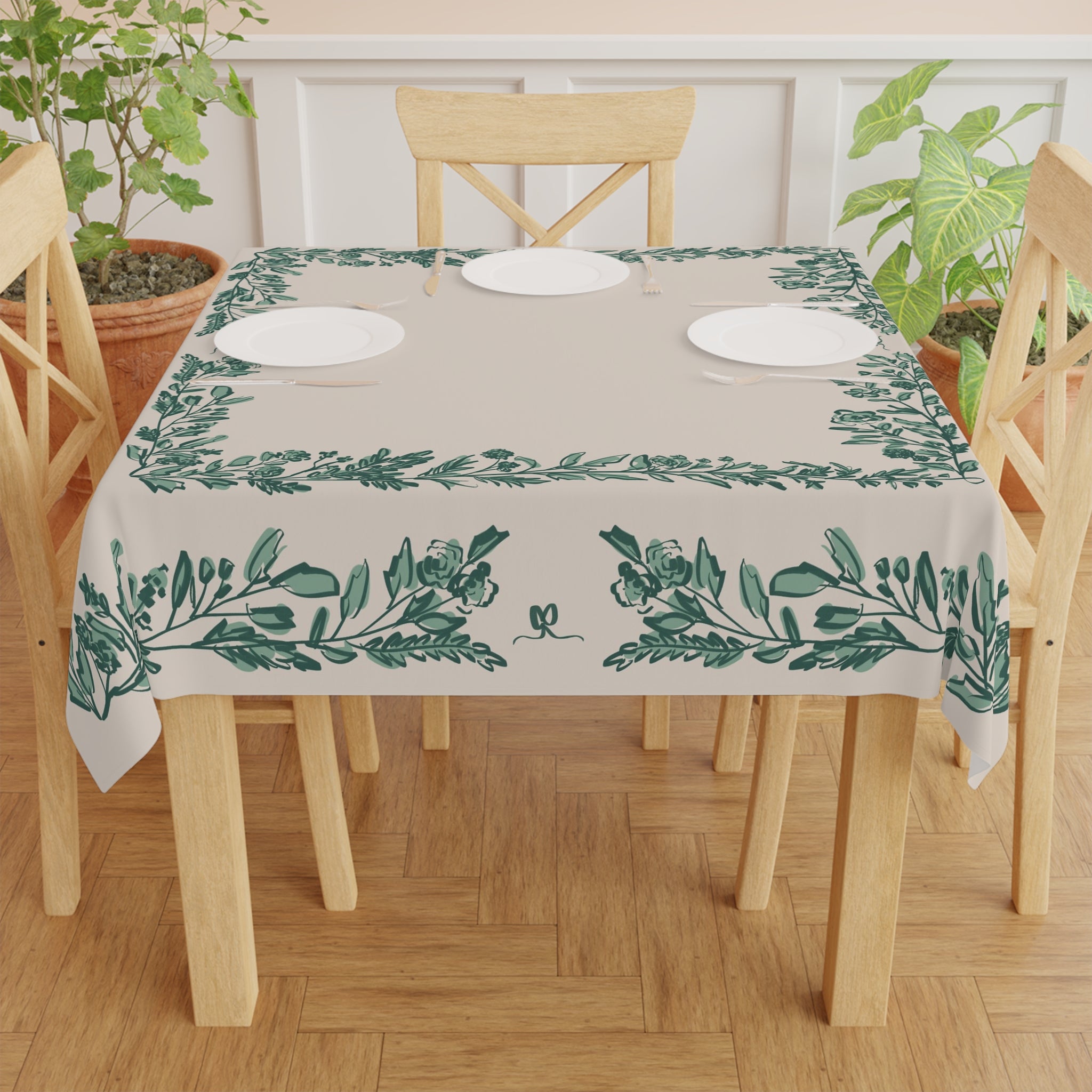 Bow and Bloom Square Tablecloth (Green)