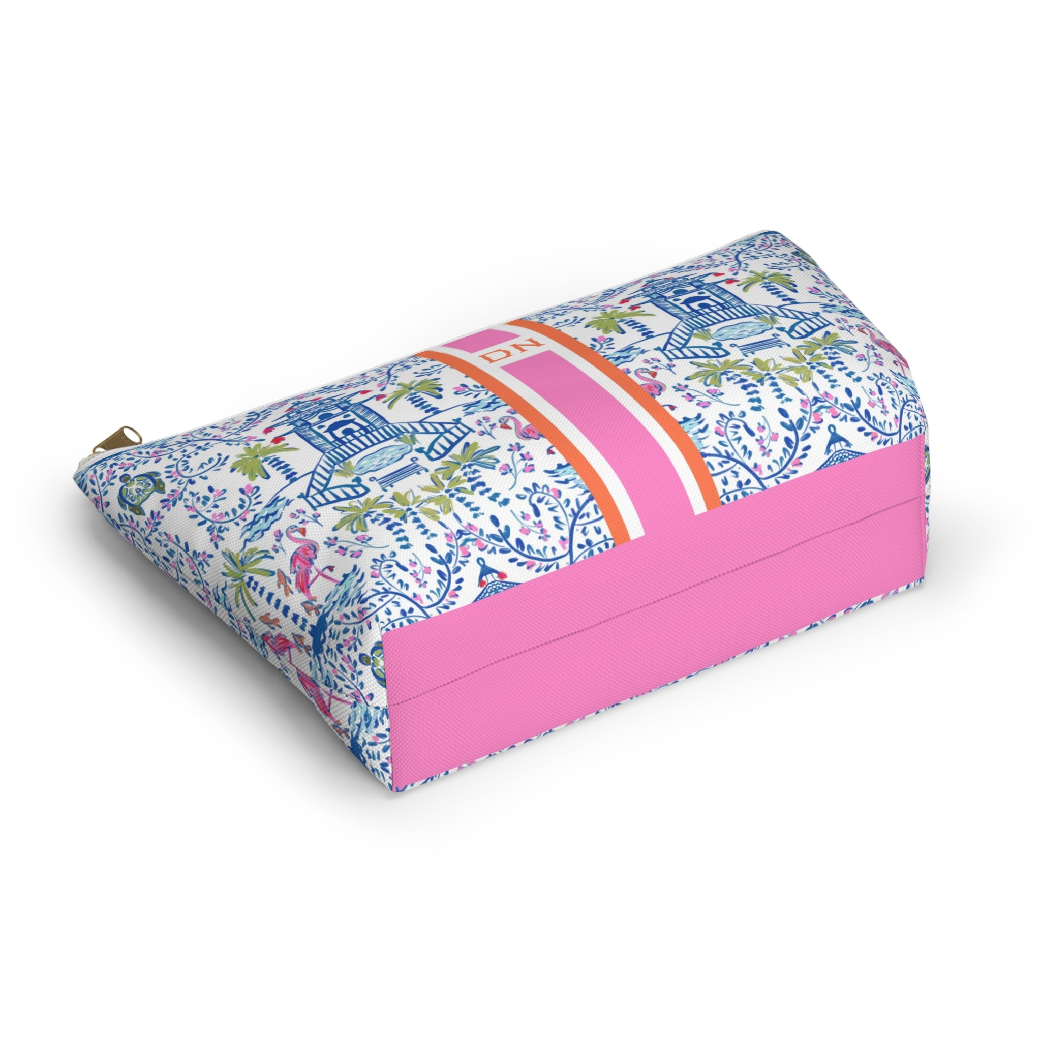 Colorful Chinoiserie Striped Monogrammed Mahjong Tile Pouch