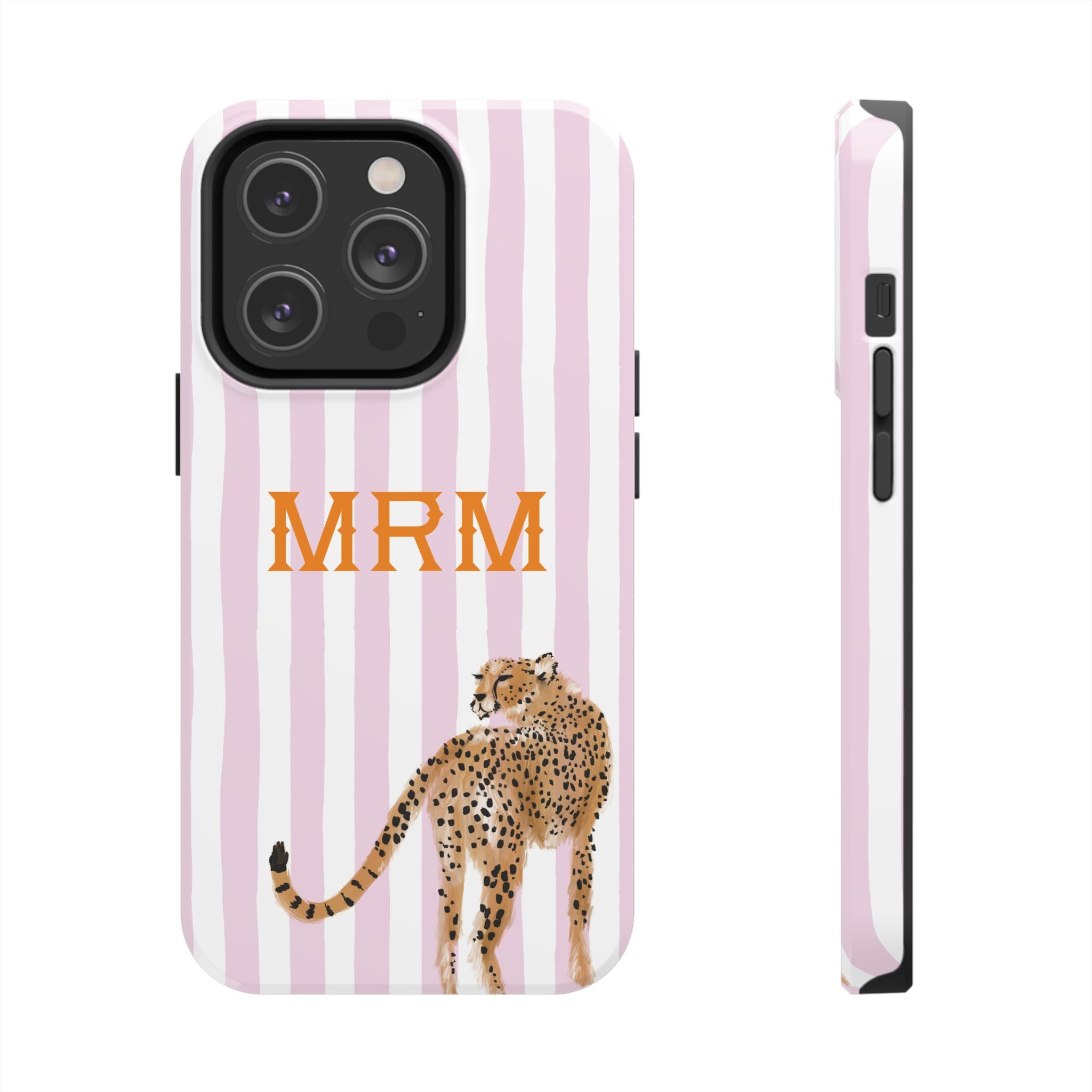 Preppy Cheetah (Pink) Monogrammed Tough Phone Case