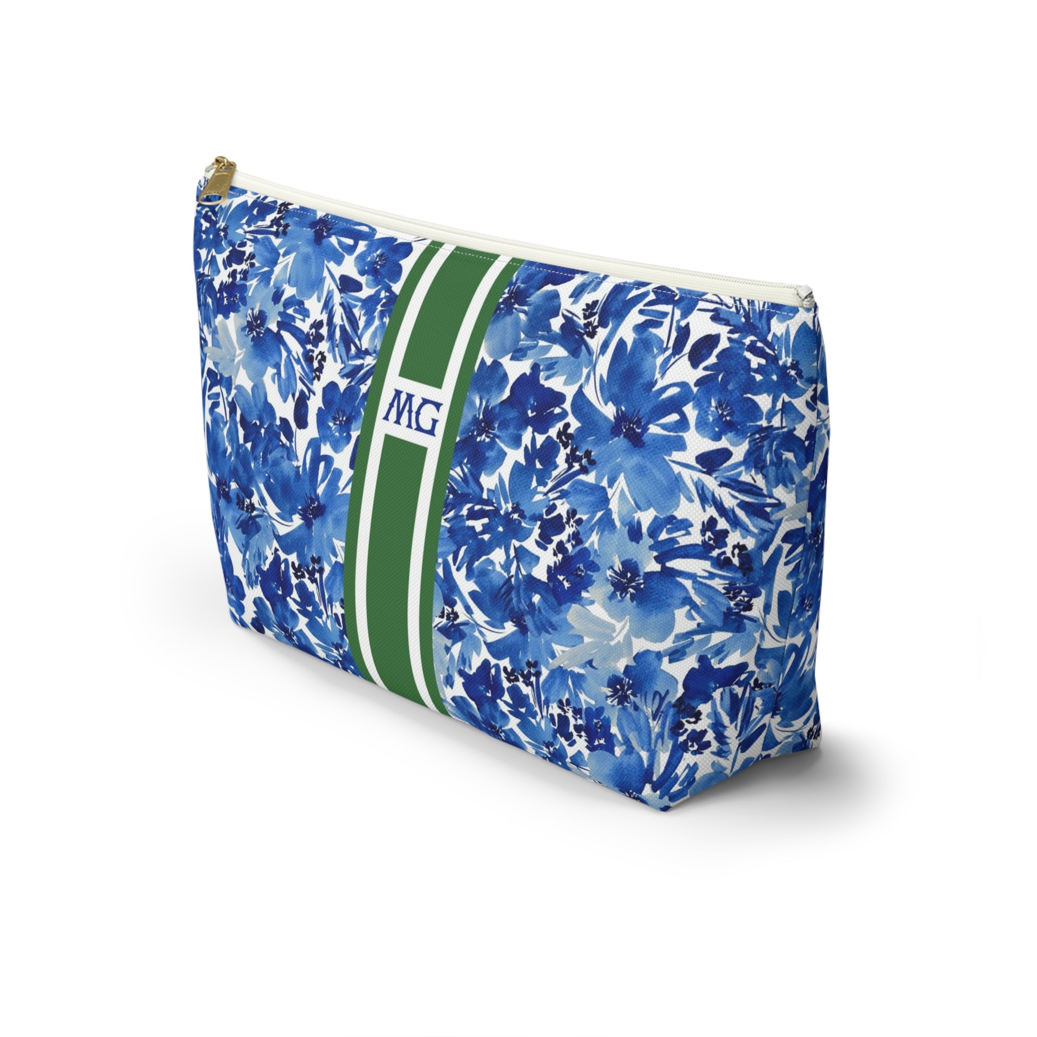 Royal Blooms Striped Monogrammed Pouch