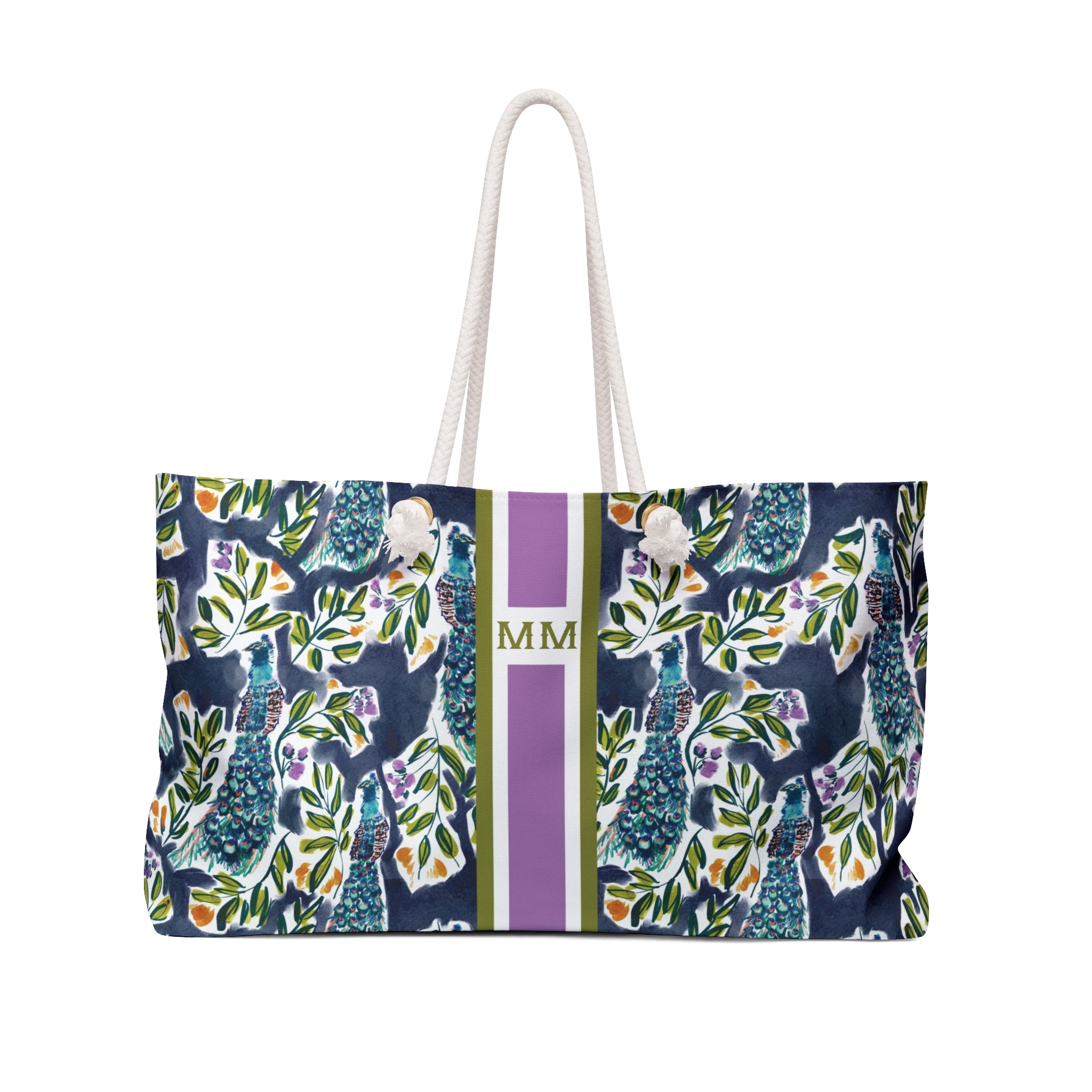 Peacock Garden Striped Monogrammed Mahjong Bag