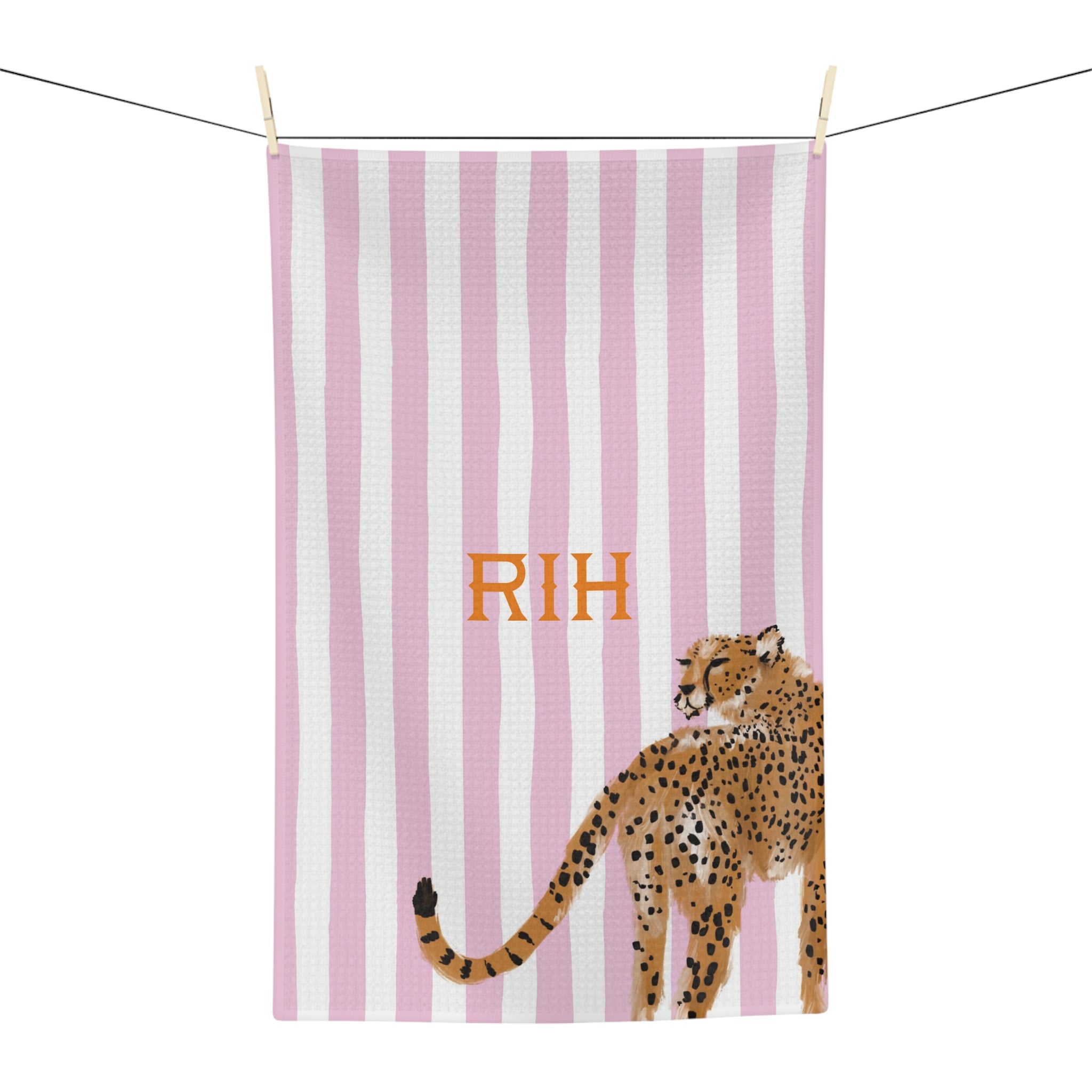 Preppy Cheetah (Pink) Monogrammed Microfiber Kitchen Towel