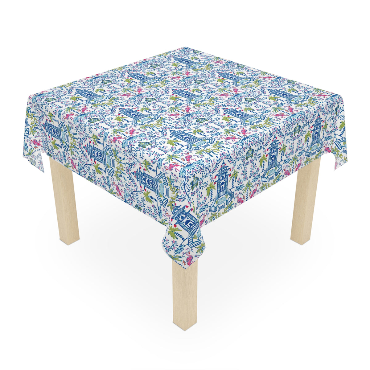 Colorful Coastal Chinoiserie Square Tablecloth