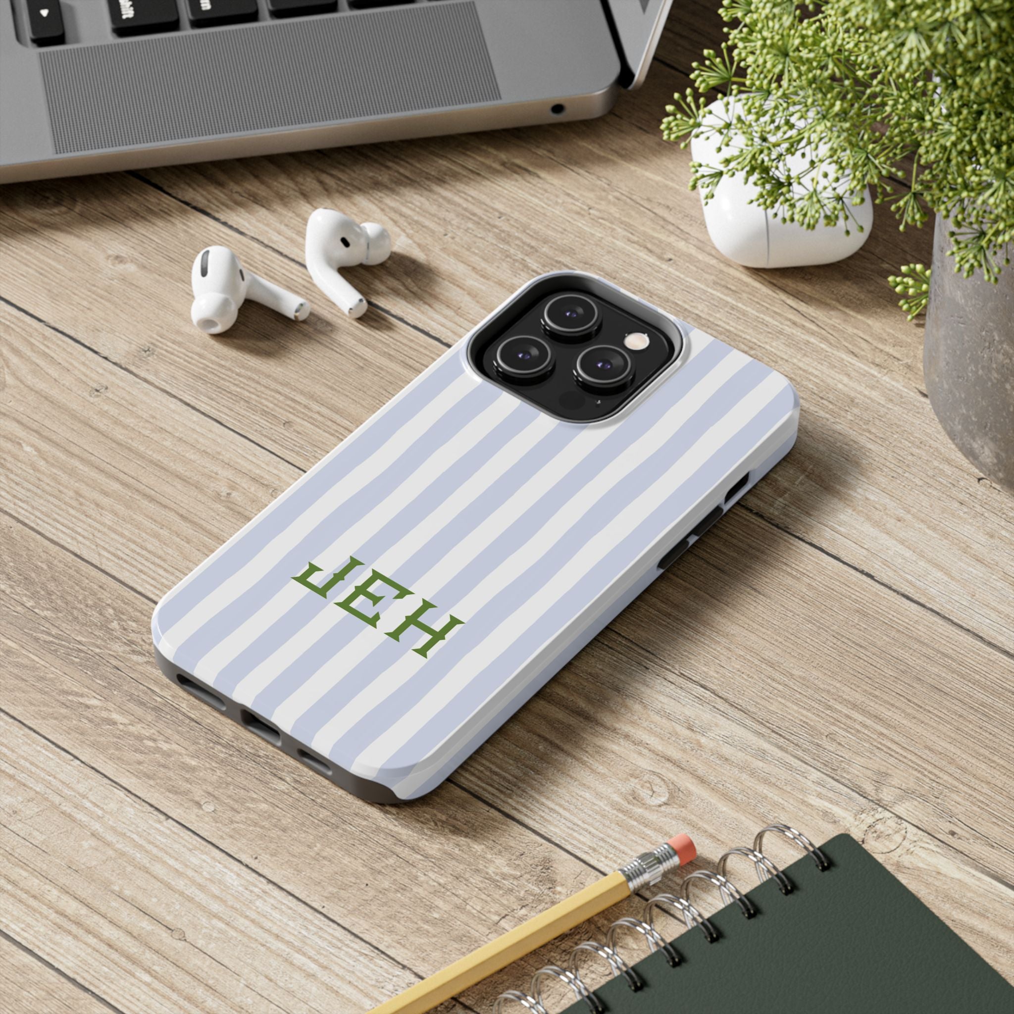 Seaside Stripes Monogrammed Tough Phone Case