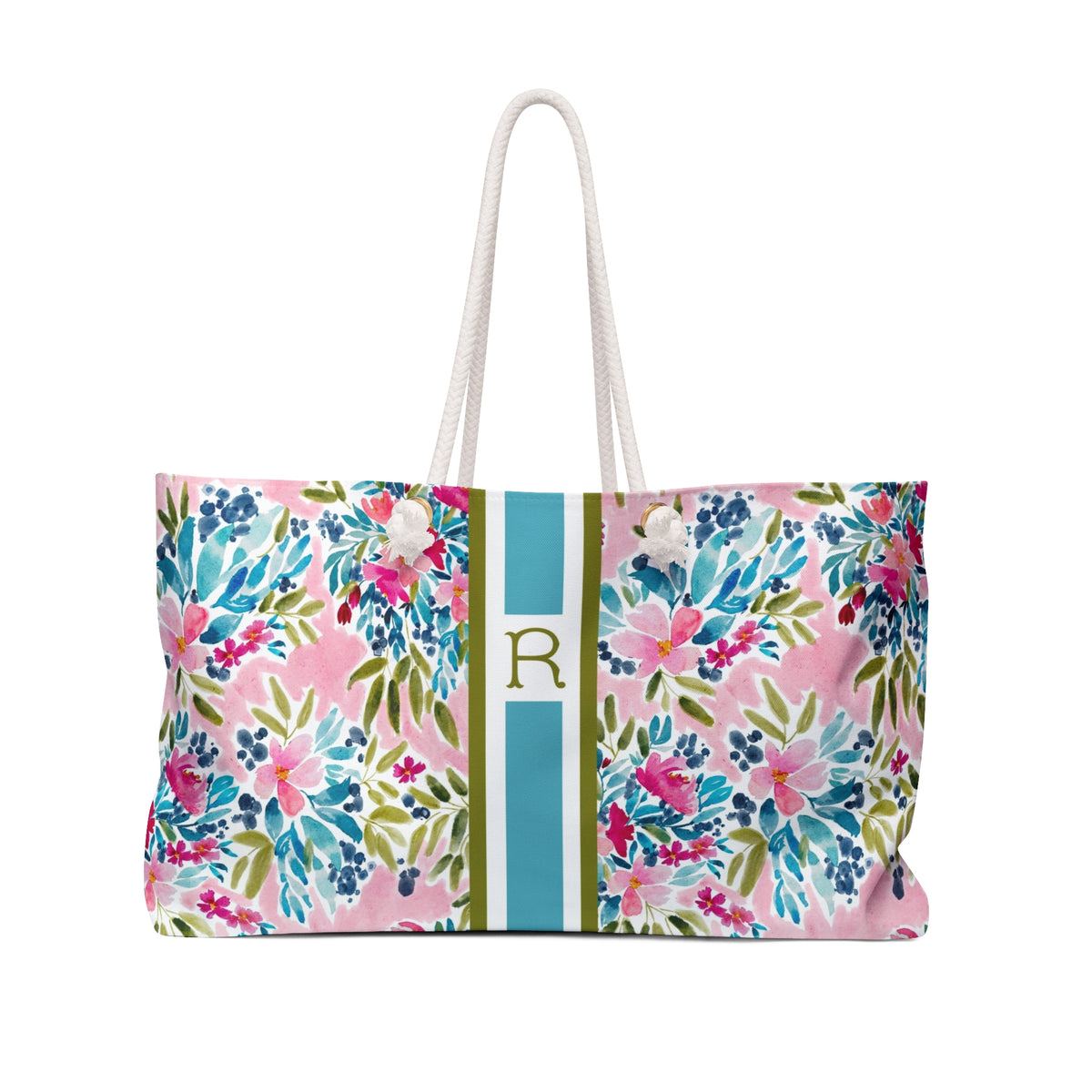 Aria Pink Striped Monogrammed Mahjong Bag