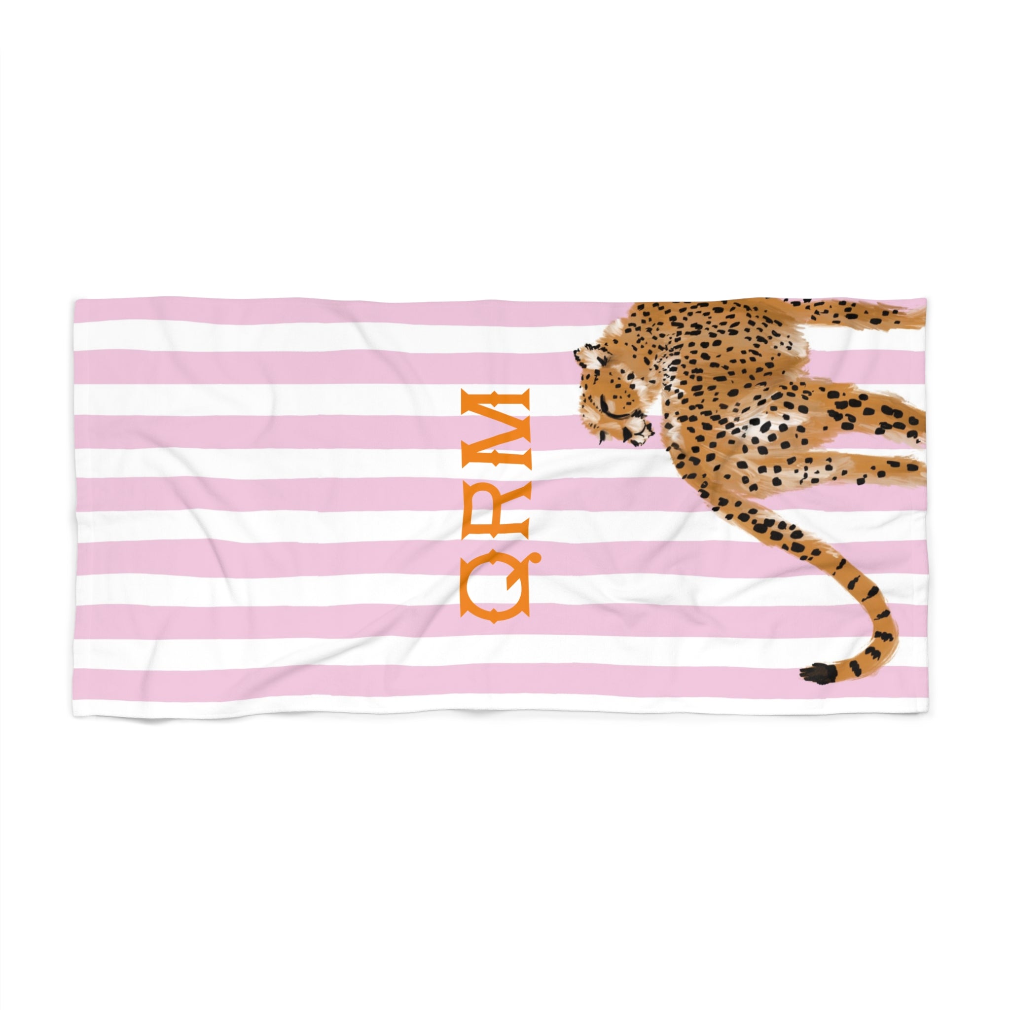 Preppy Cheetah (Pink) Monogrammed Beach Towel