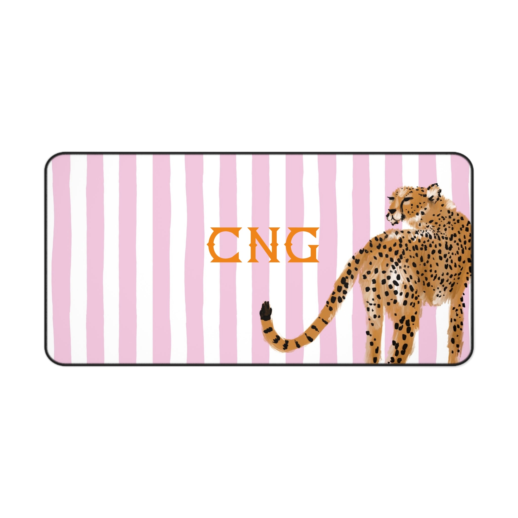Preppy Cheetah (Pink) Monogrammed Desk Mat
