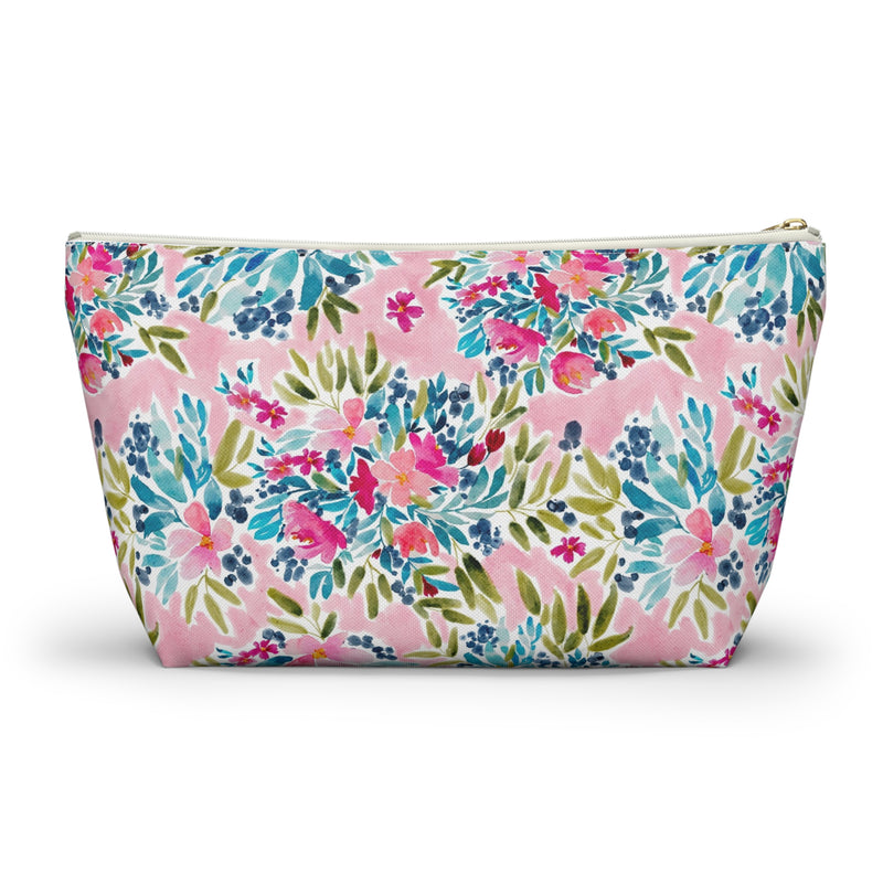 Aria Pink Striped Monogrammed Pouch