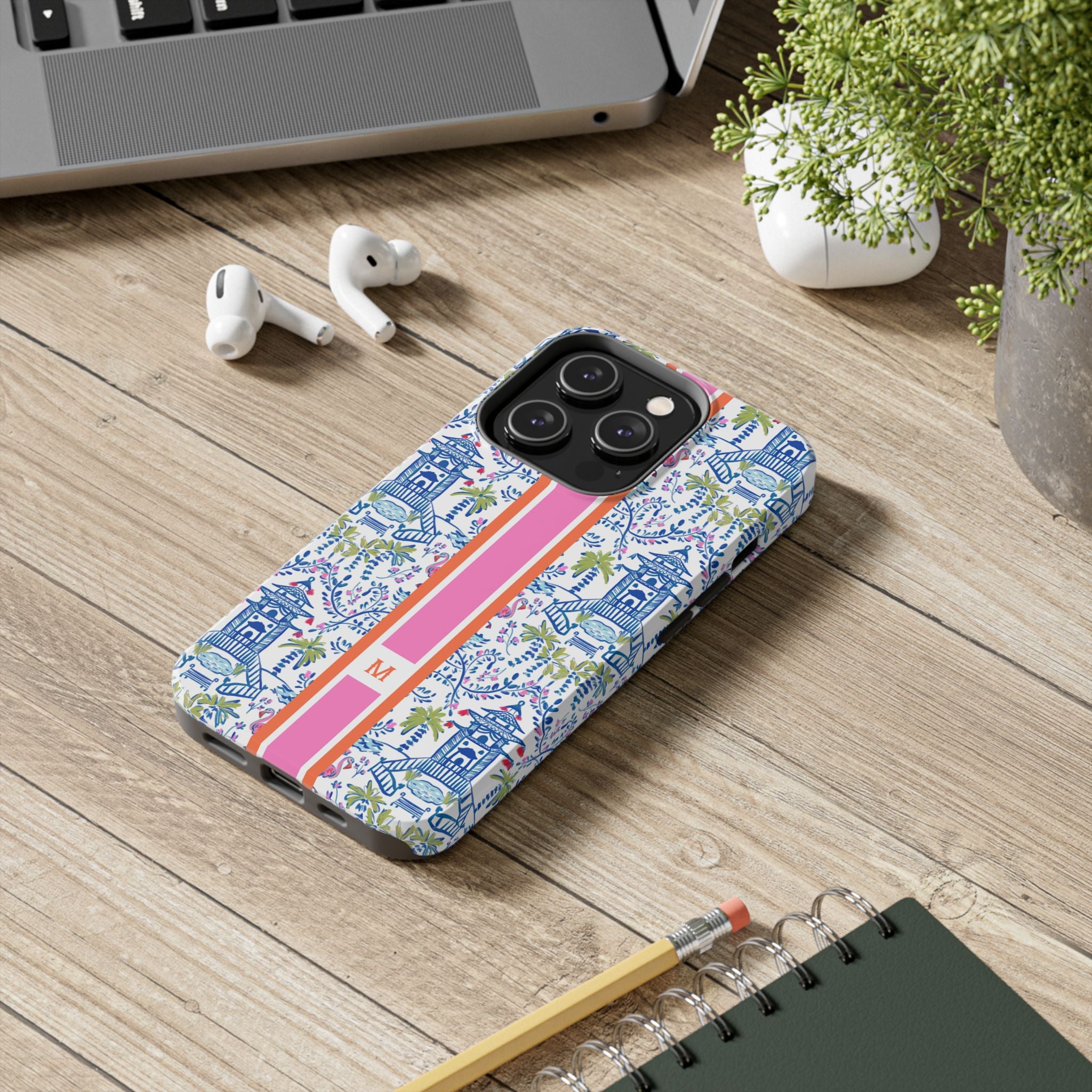 Colorful Chinoiserie Monogrammed Tough Phone Case