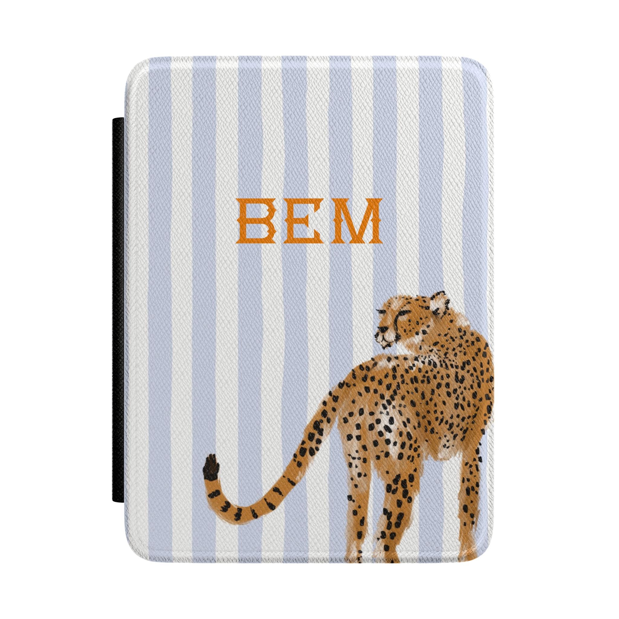 Preppy Cheetah (Blue) Monogrammed Kindle Case
