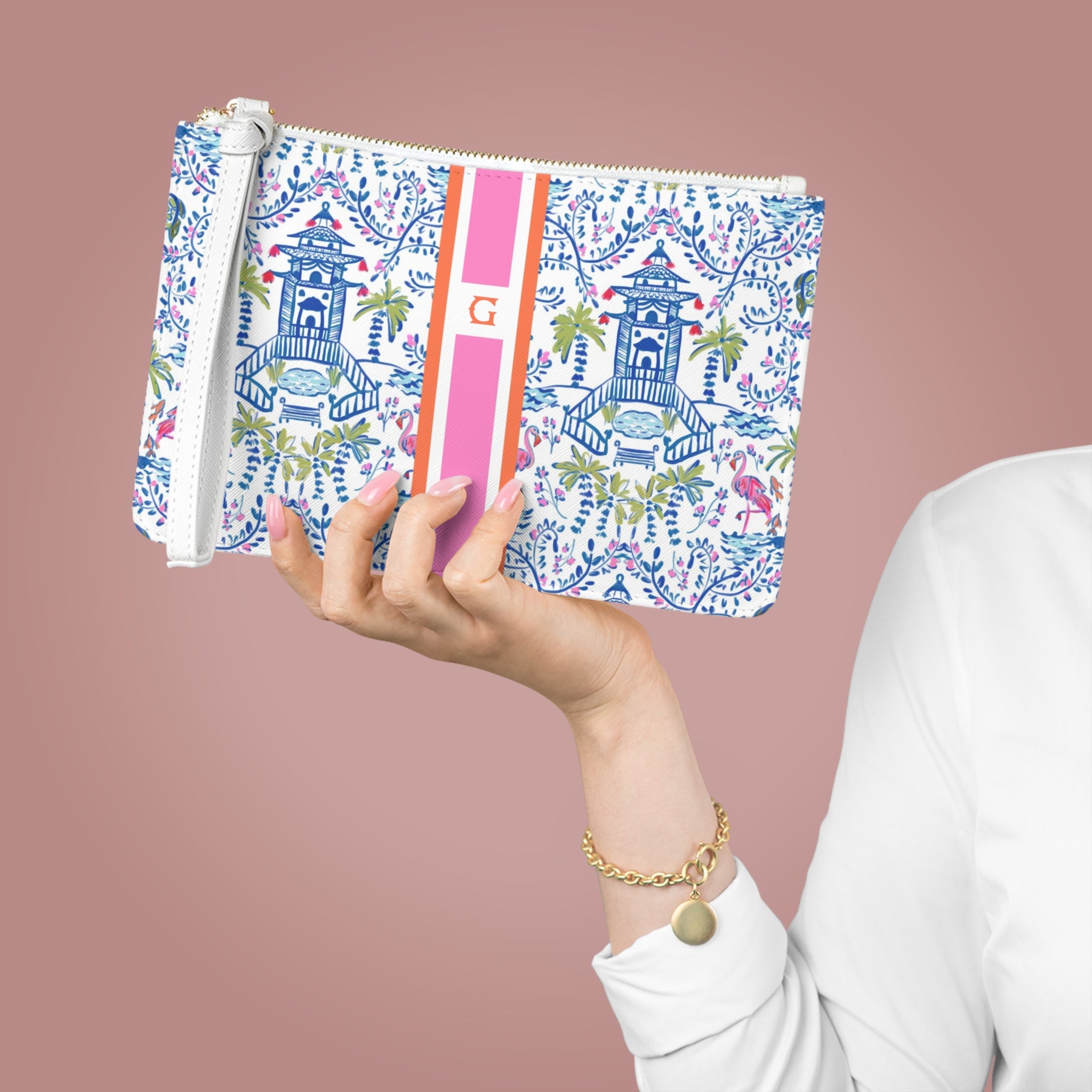 Colorful Chinoiserie Striped Monogrammed Mahjong Card Holder - One size Colorful Chinoiserie Striped Monogrammed Mahjong Card Holder - One size