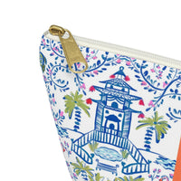 Colorful Coastal Chinoiserie Monogrammed Pouch