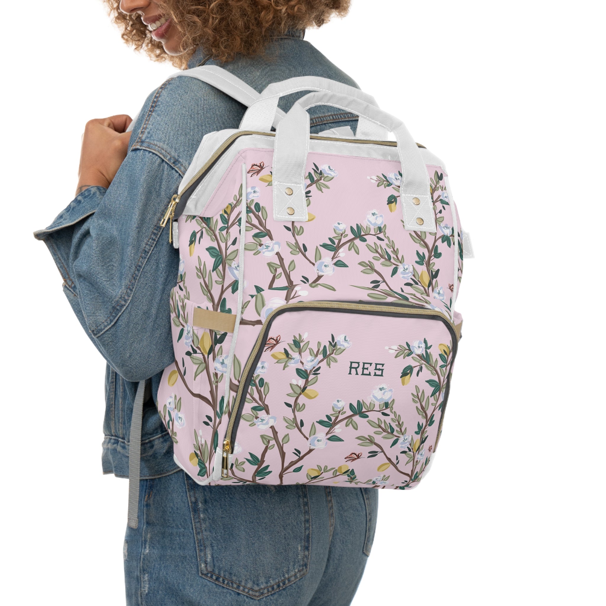 Blossom Garden Monogrammed Nylon Waterproof Diaper Backpack