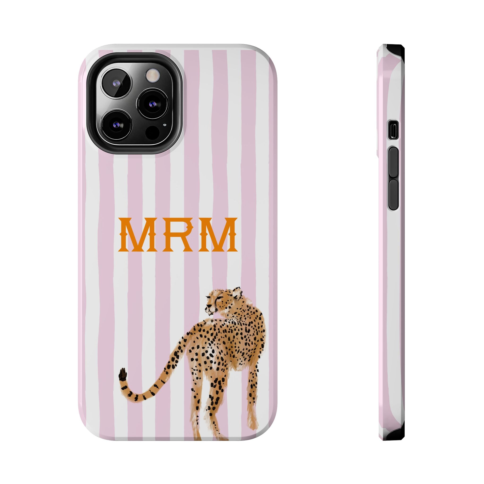 Preppy Cheetah (Pink) Monogrammed Tough Phone Case