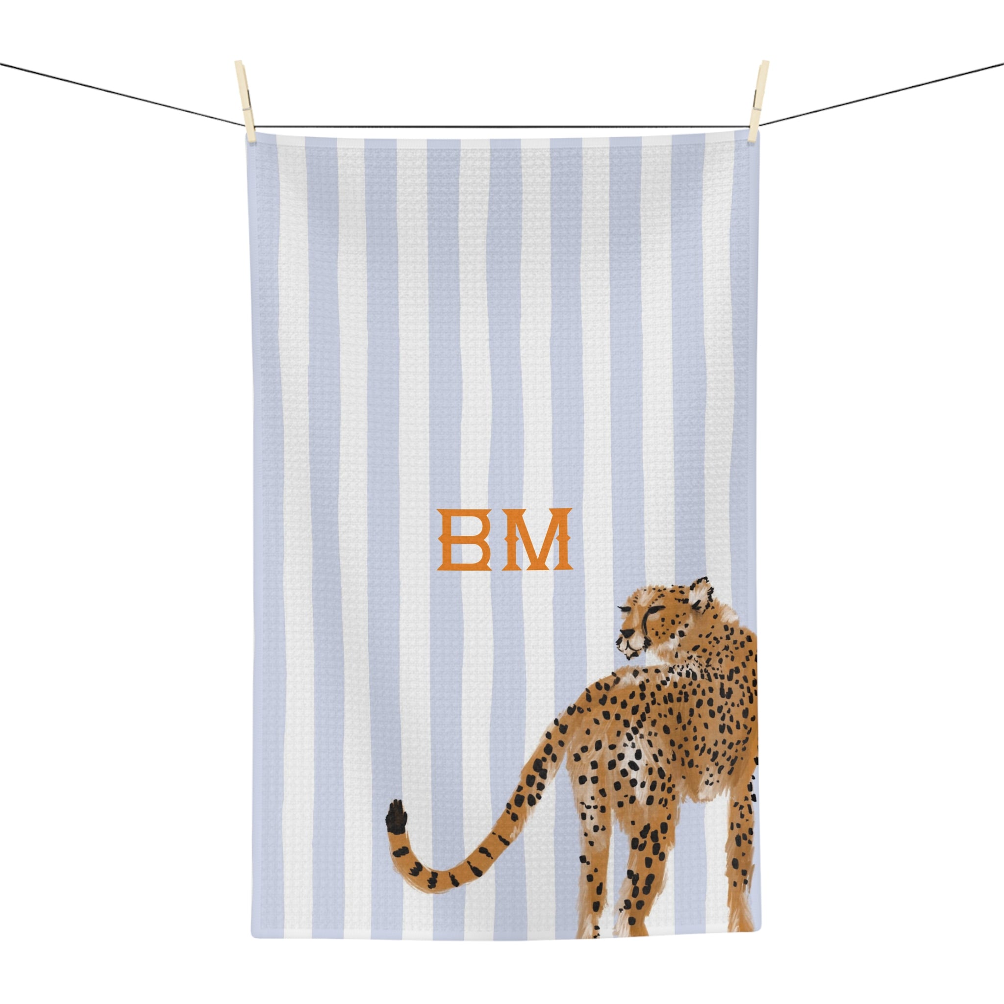 Preppy Cheetah (Blue) Monogrammed Microfiber Kitchen Towel