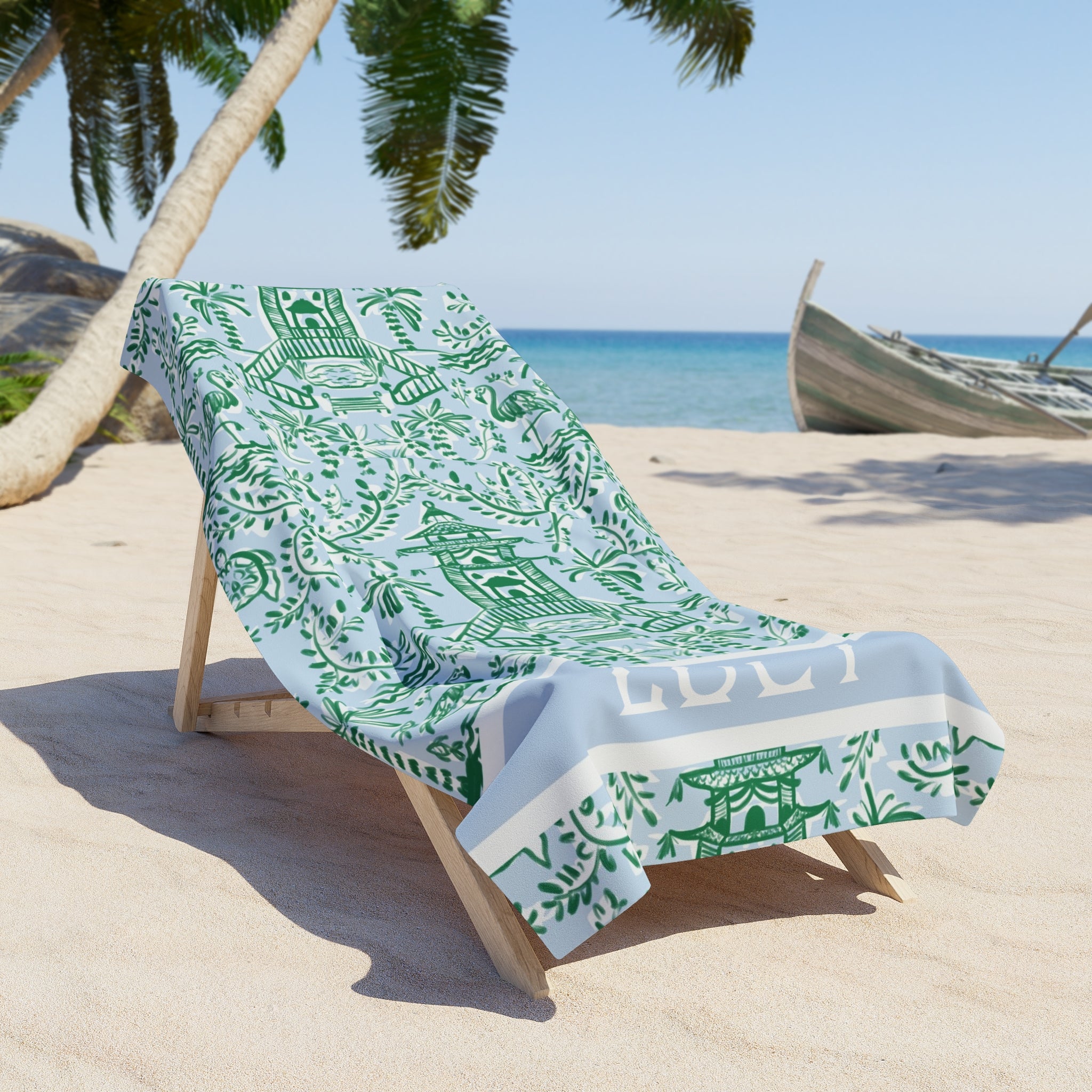 Chinoiserie Palms Personalized Beach Towel