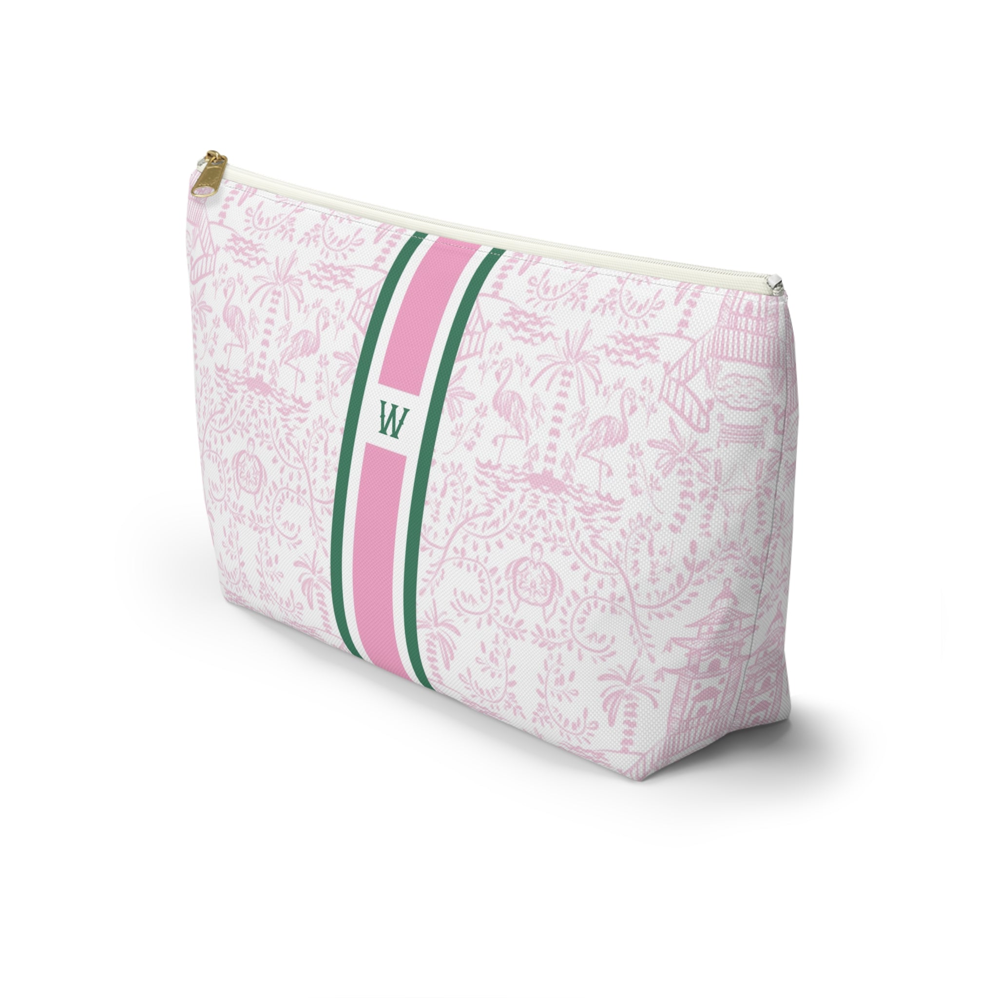 Palm Beach Pink Striped Monogrammed Mahjong Tile Pouch
