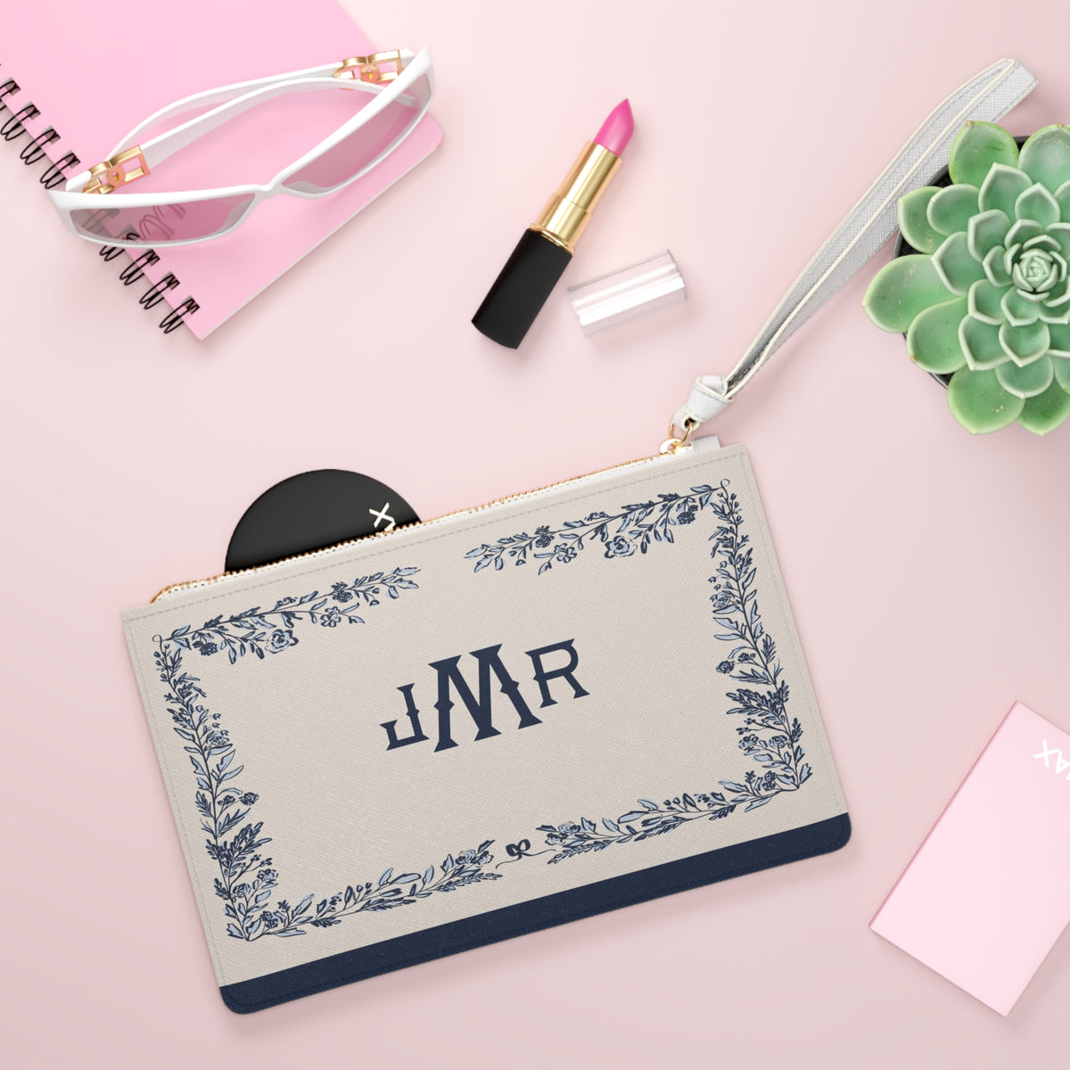 Blue Bow & Bloom Monogrammed Mahjong Card Holder