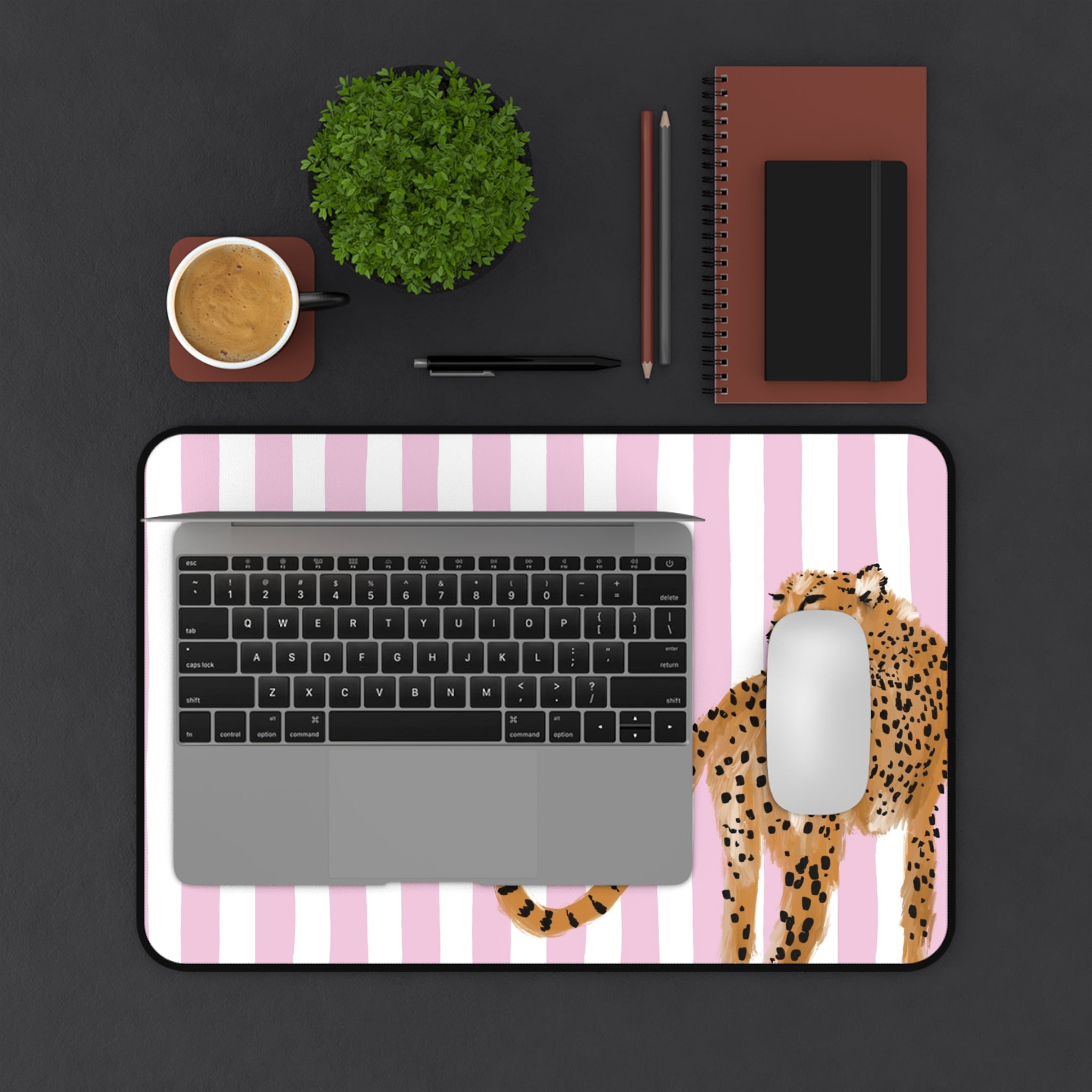 Preppy Cheetah (Pink) Monogrammed Desk Mat