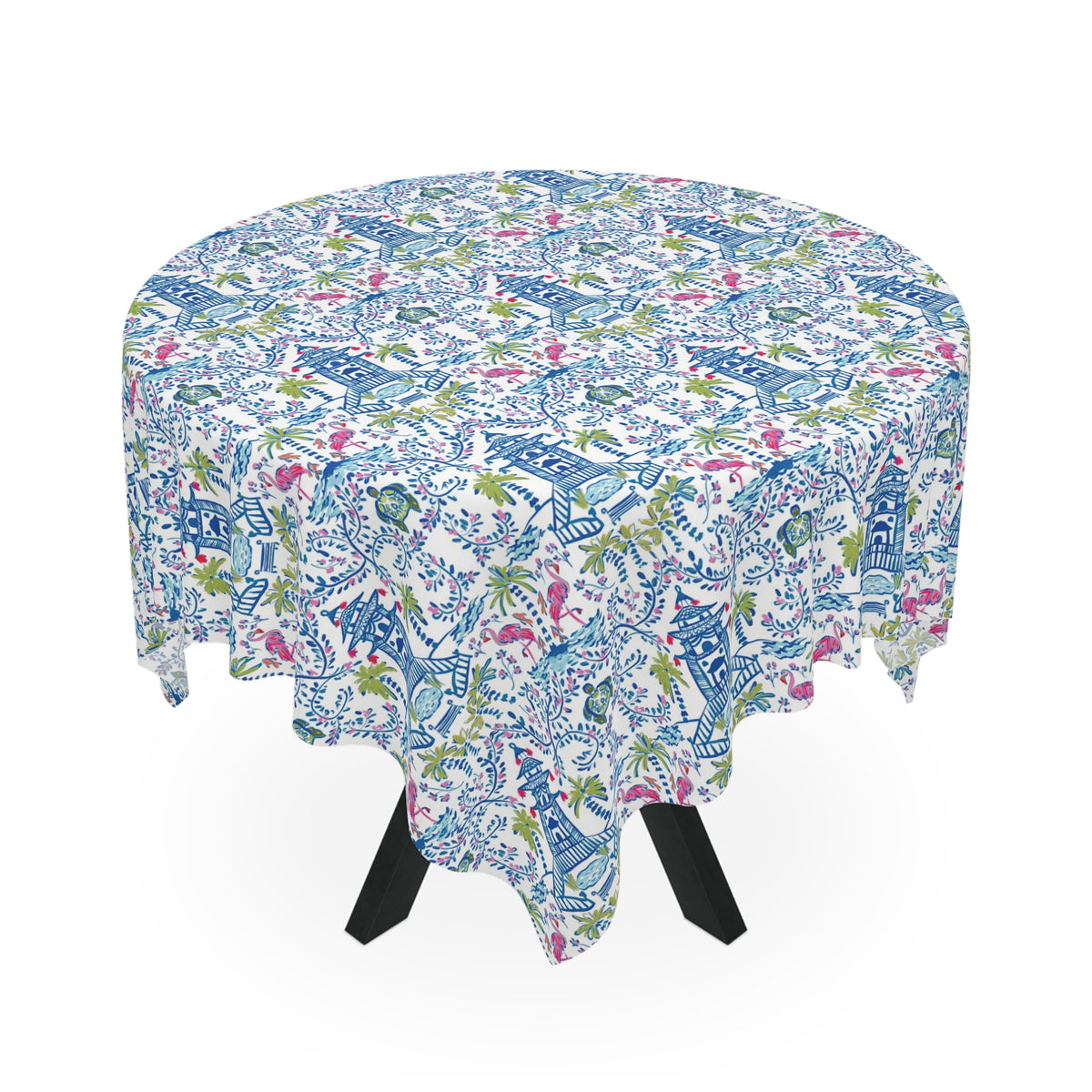 Colorful Coastal Chinoiserie Square Tablecloth