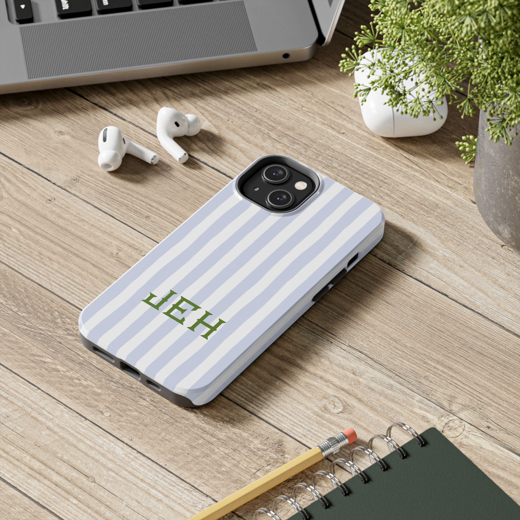 Seaside Stripes Monogrammed Tough Phone Case