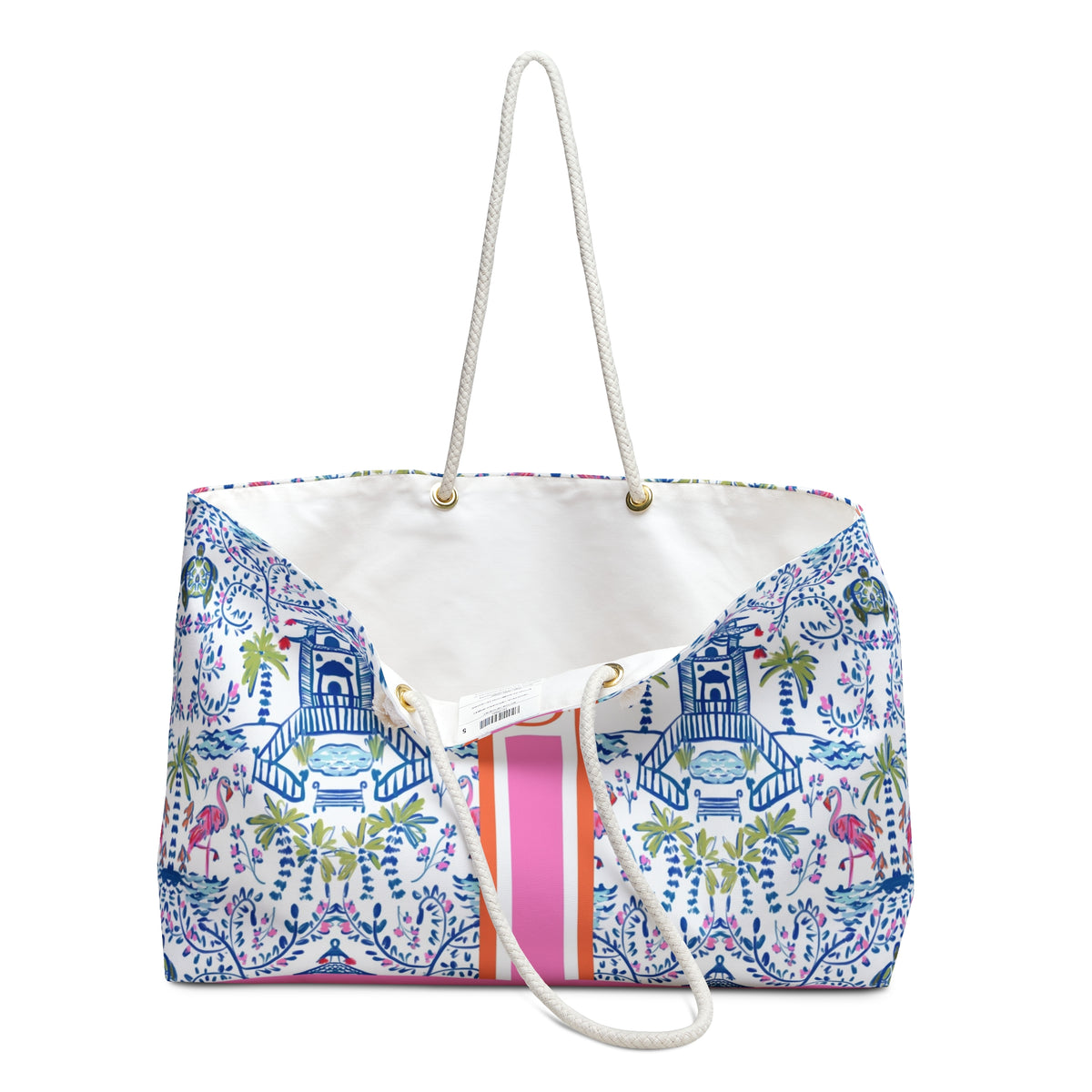 Colorful Chinoiserie Striped Monogrammed Carry-All Tote