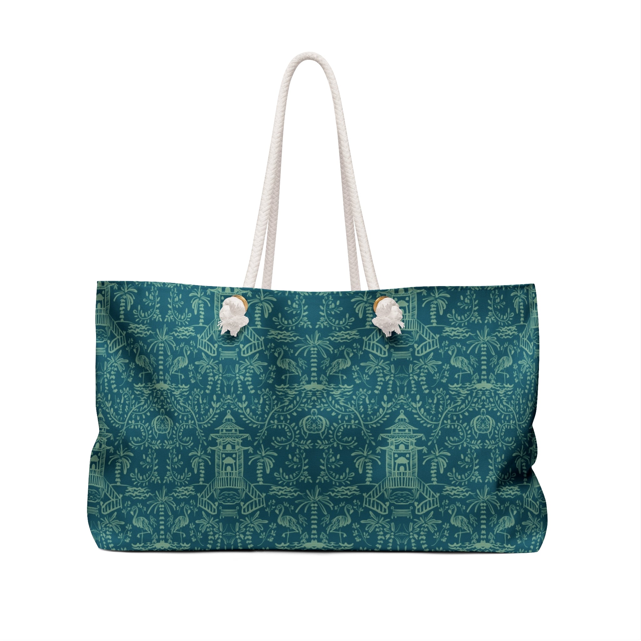 Palm Beach Teal Striped Monogrammed Mahjong Bag
