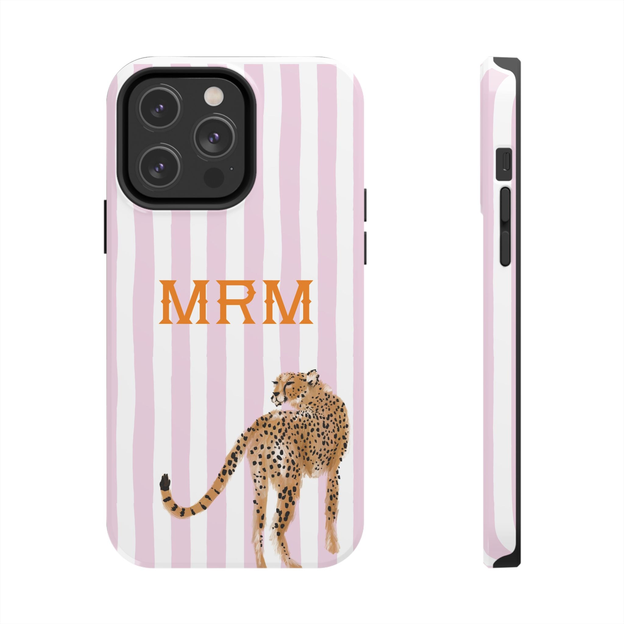 Preppy Cheetah (Pink) Monogrammed Tough Phone Case