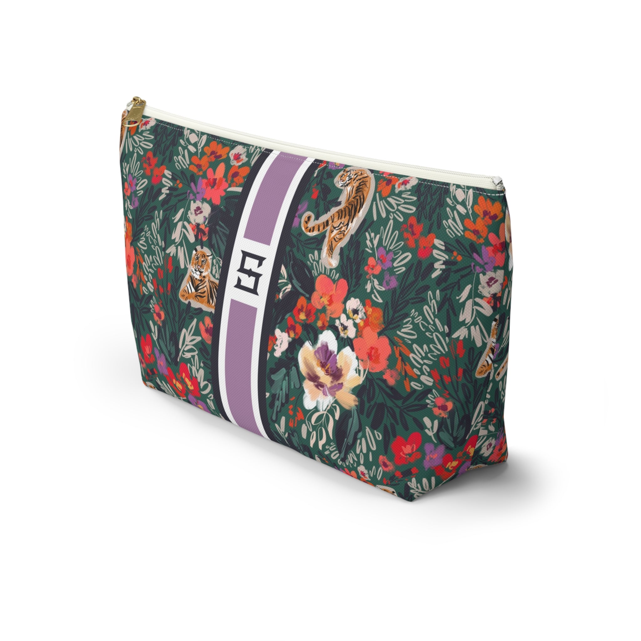 Regal Bloom Striped Monogrammed Pouch