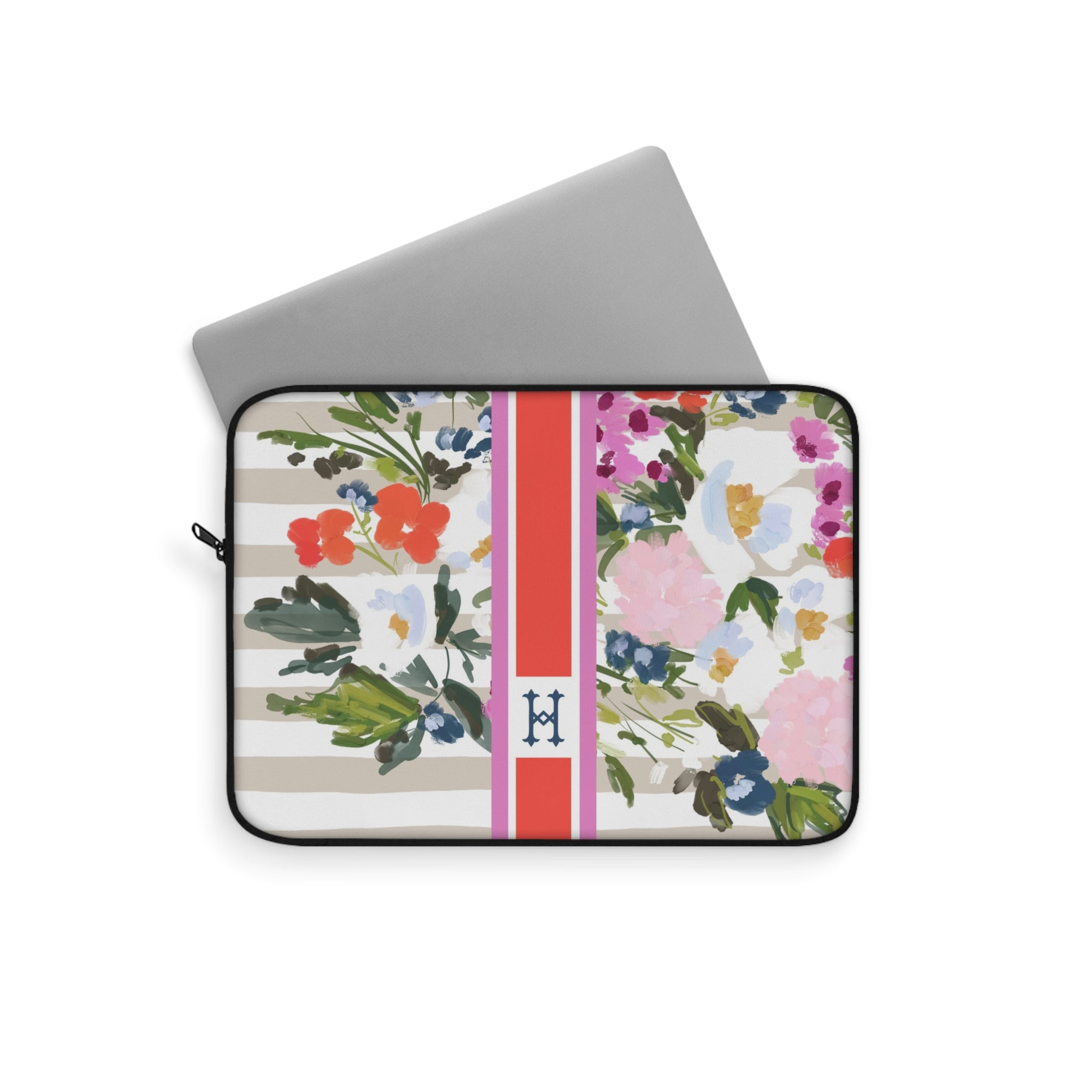 Veranda Striped Monogrammed Laptop Sleeve