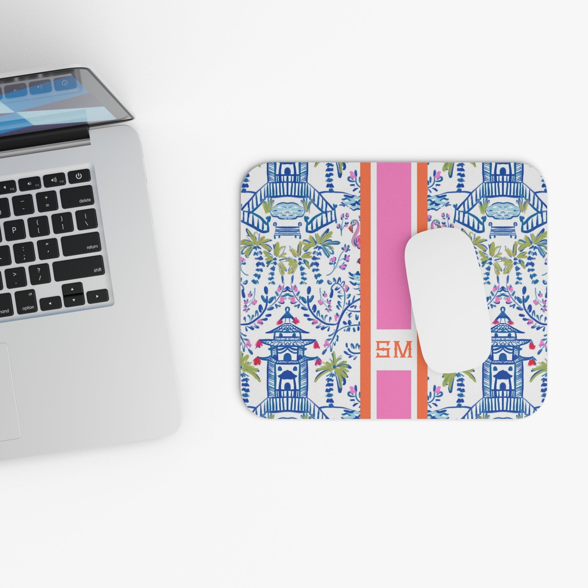 Colorful Chinoiserie Striped Monogrammed Mouse Pad