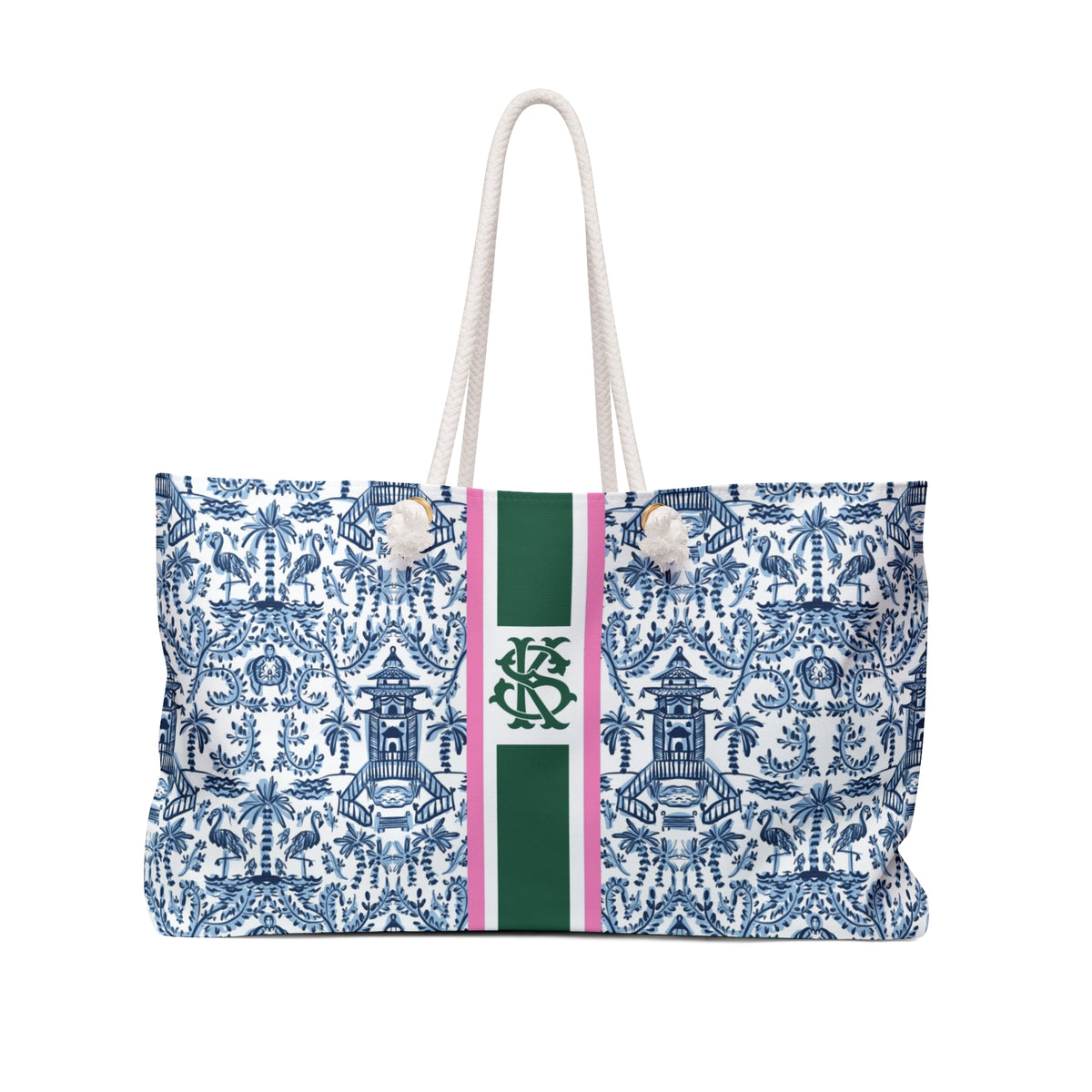 Palm Beach Striped Monogrammed Carry-All Tote