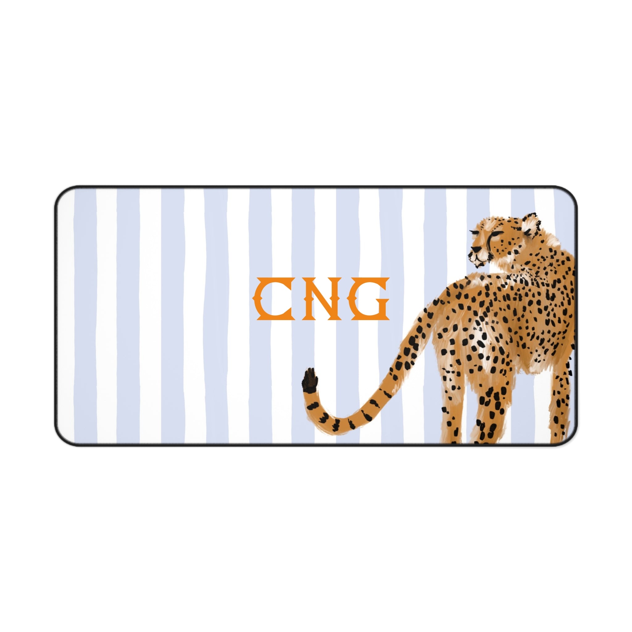 Preppy Cheetah (Blue) Monogrammed Desk Mat