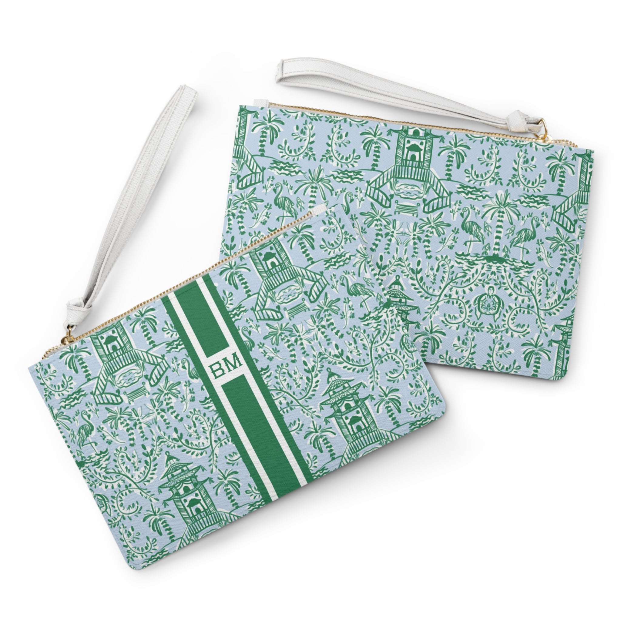 Chinoiserie Palms Striped Monogrammed Mahjong Card Holder