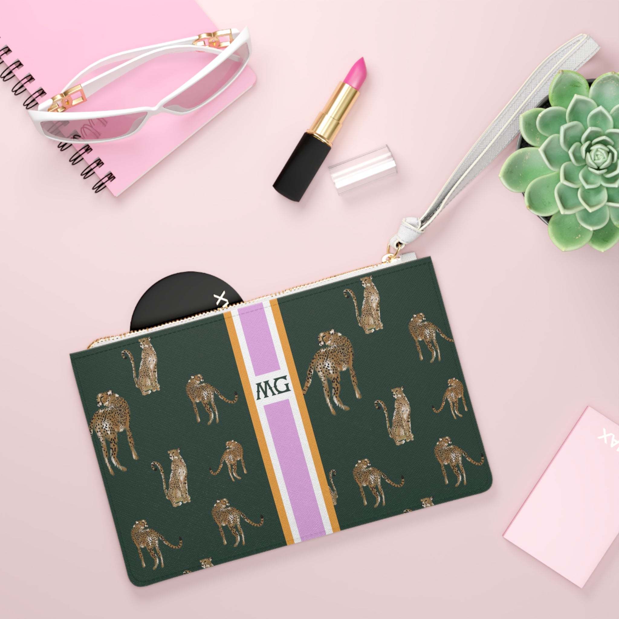 Cheetah Dance Striped Monogrammed Mahjong Card Pouch