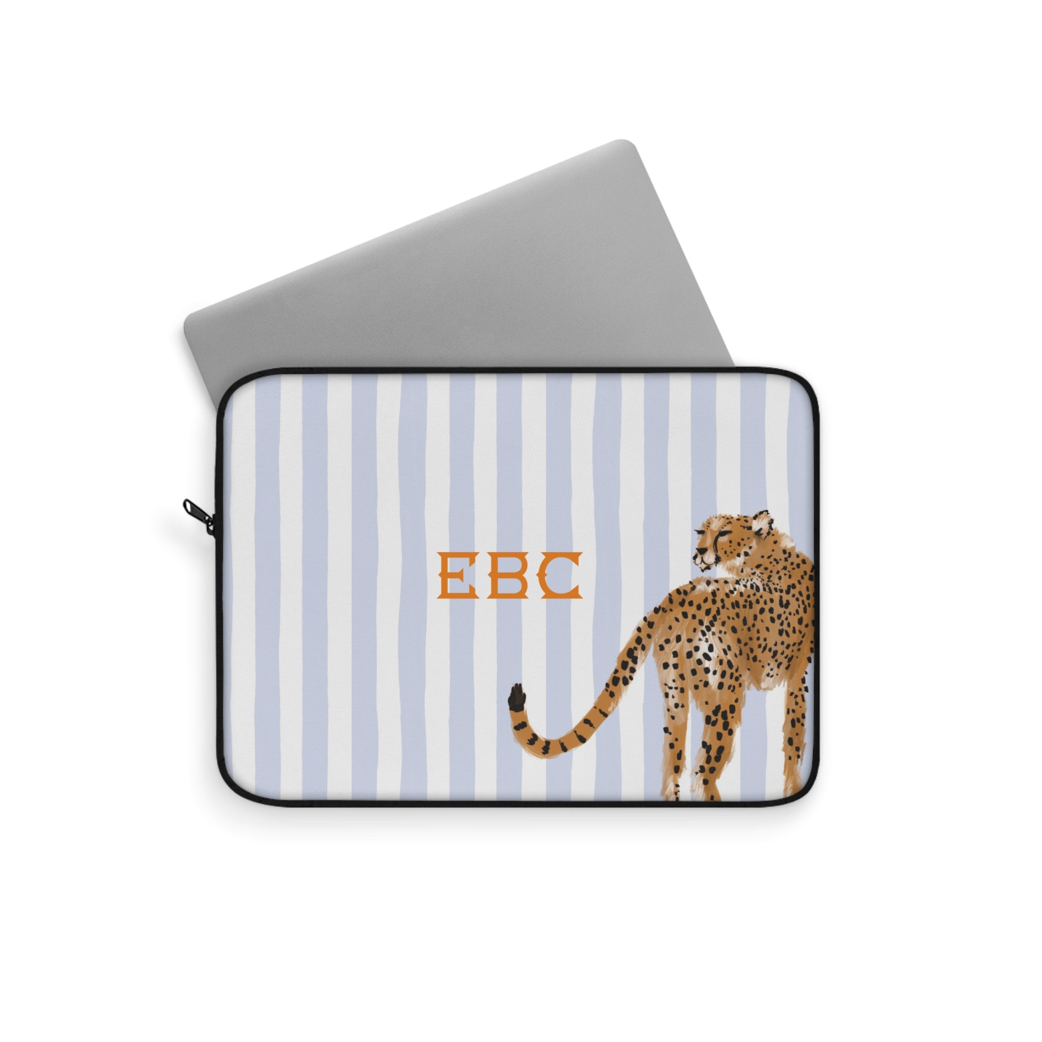Preppy Cheetah (Blue) Monogrammed Laptop Sleeve