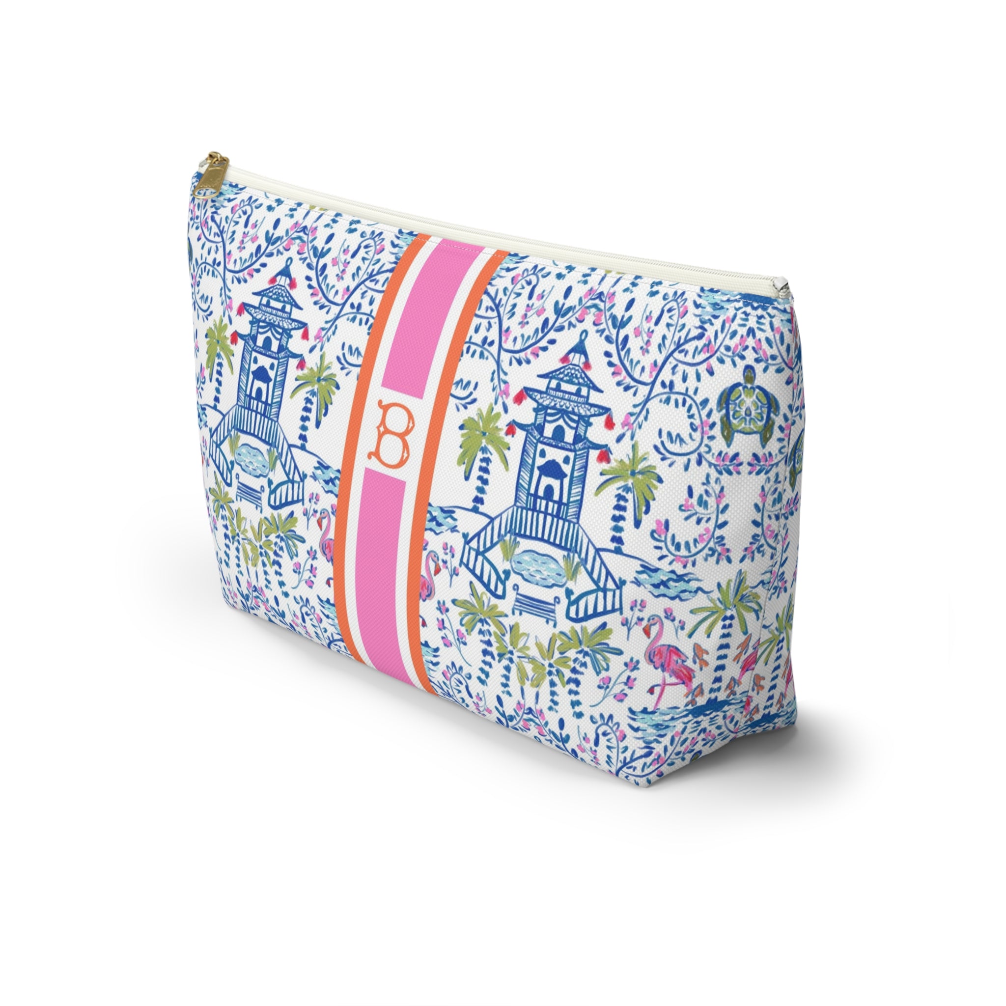 Colorful Chinoiserie Striped Monogrammed Pouch